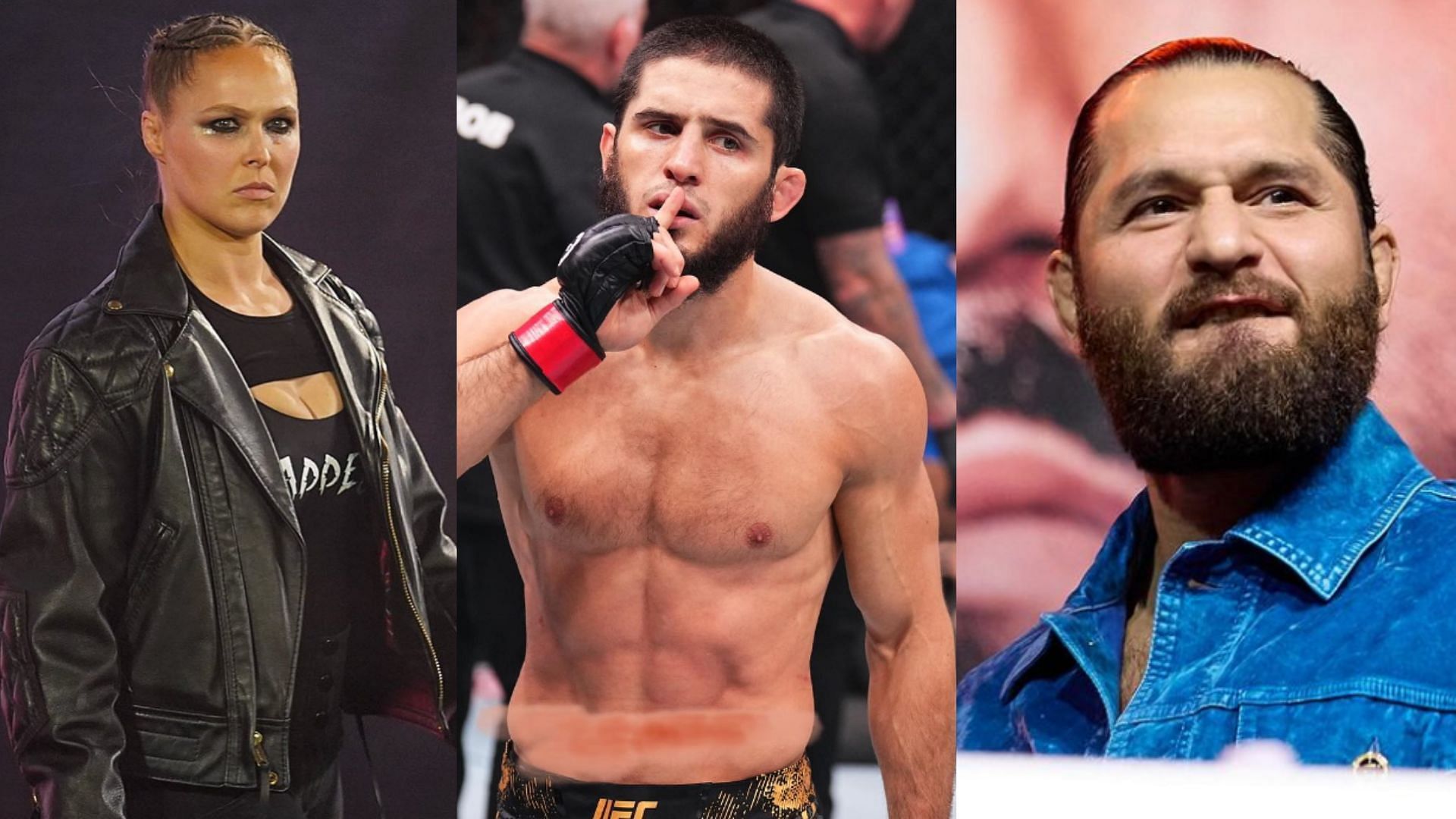 Ronda Rousey (left), Islam Makhachev (centre), Jorge Masvidal (right) [Images courtesy of @rondarousey, @islam_makhachev &amp; @gamebredfighter on Instagram]