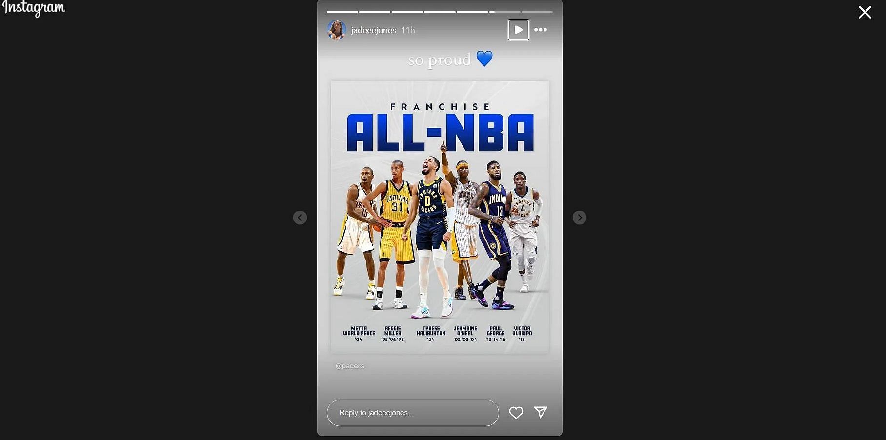 Jade Jones story on Haliburton making franchise All-NBA (Credits: jadeeejones/Instagram)