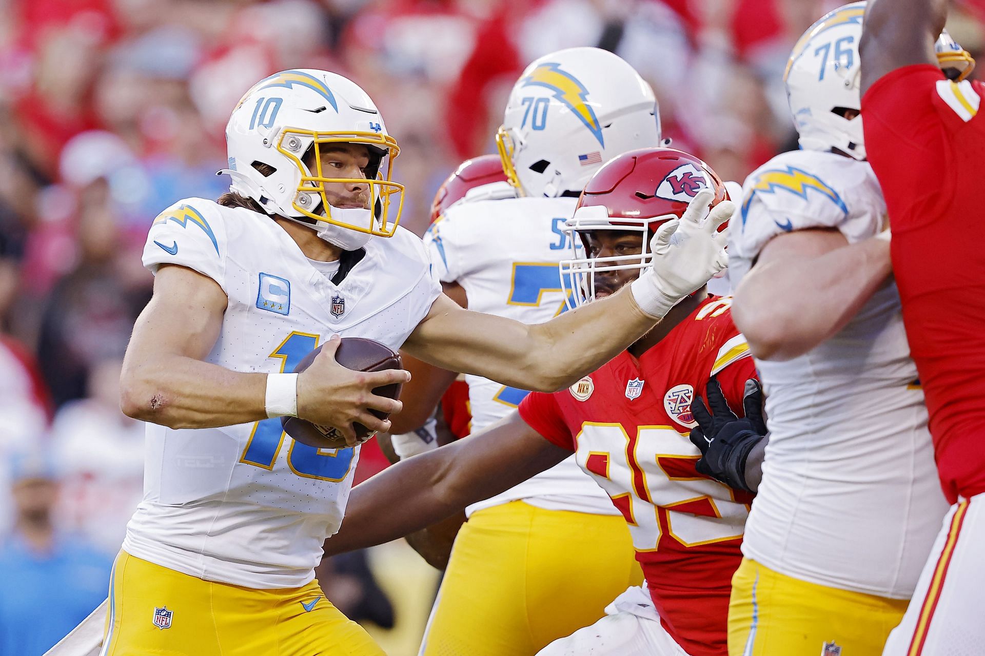 Justin Herbert during Los Angeles Chargers v Kansas City Chiefs
