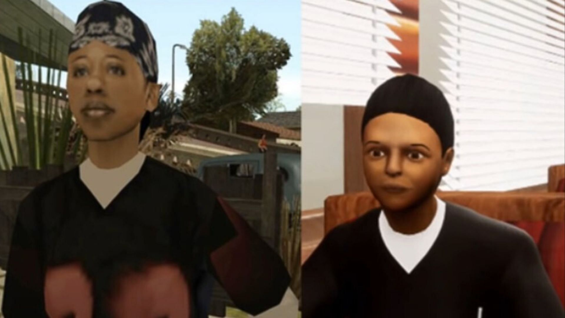 Comparison between the original and remastered models of CJ&#039;s girlfriend Denise (Image via X/@AlpekYt)