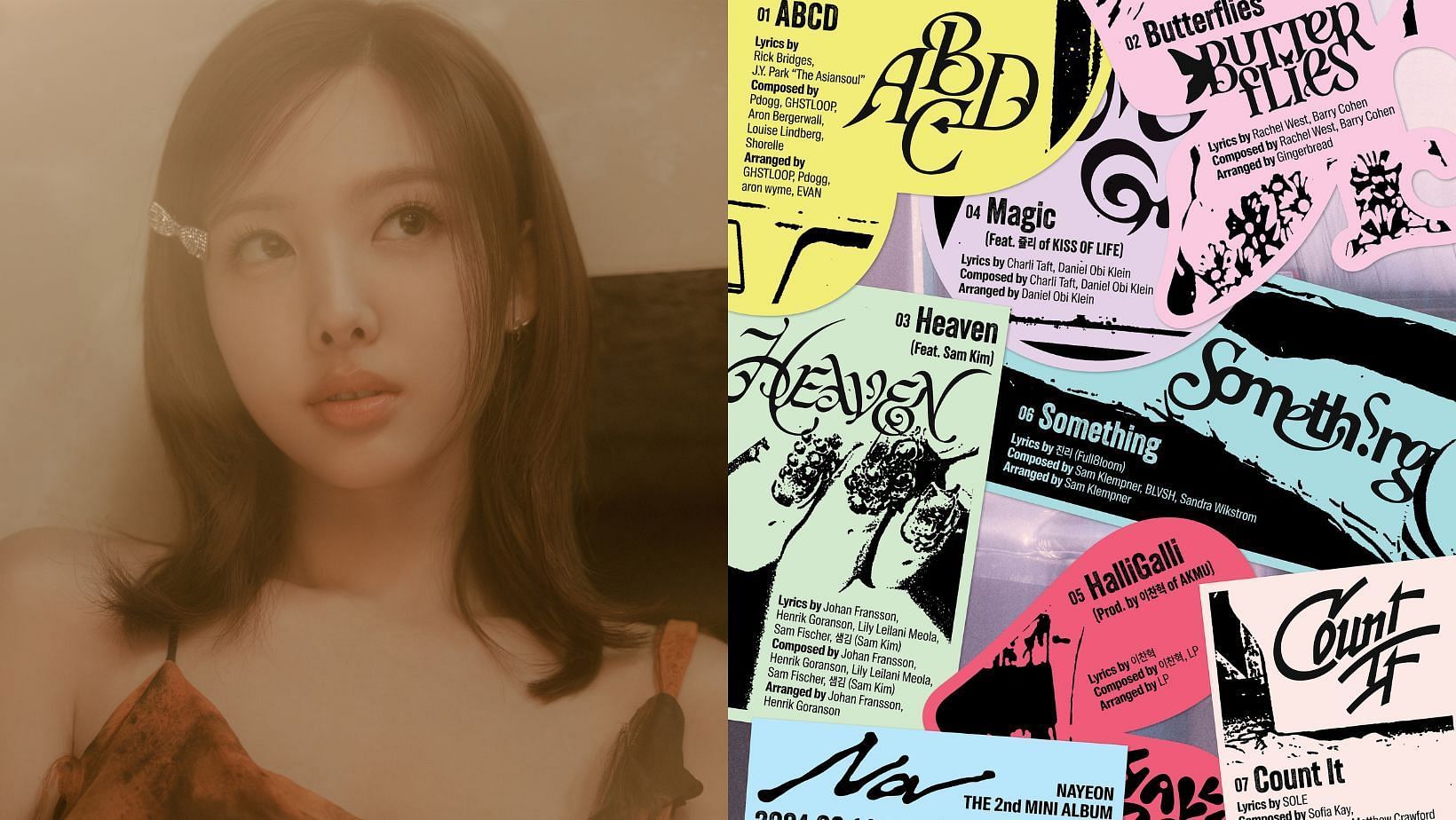 TWICE Nayeon reveals the tracklist for her upcoming mini album &lsquo;NA&rsquo;. (Images via X/@JYPETWICE)