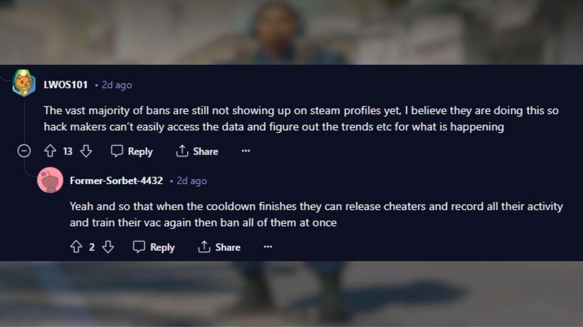 Fans believe Valve is intentionally hiding the bans (Image via Reddit/u/LWOS101 and u/Former-Sorbet-4432)