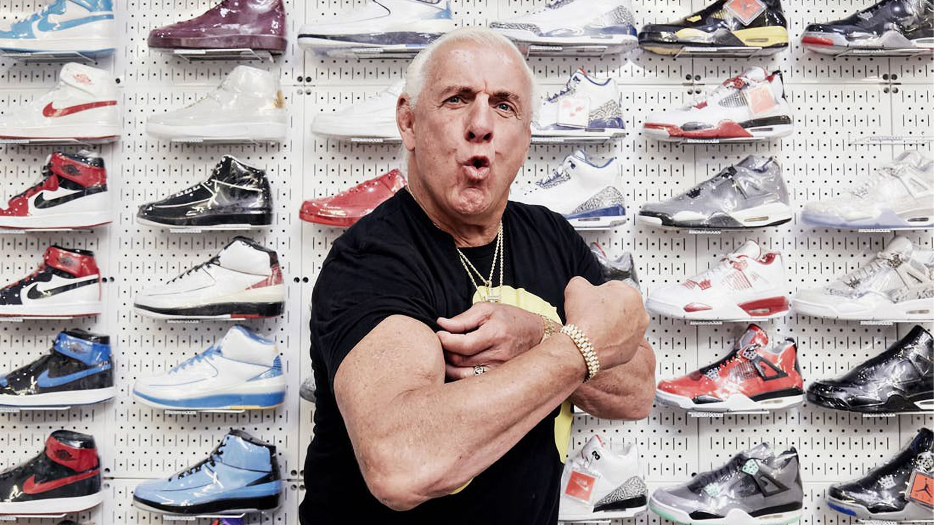 The Nature Boy poses in a sneaker shop (image credit: Ric Flair on X)