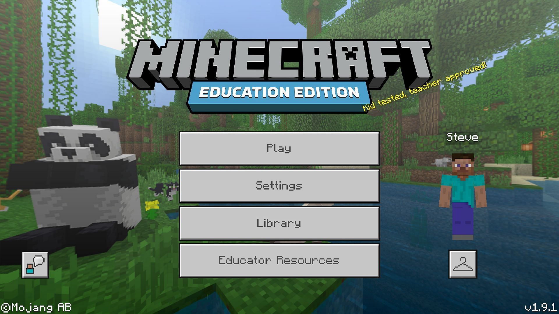 Minecraft Education Edition 1.9&#039;s title screen (Image via Mojang)