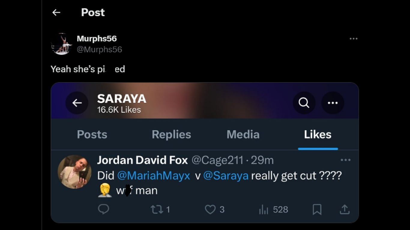 Saraya recently liked the above tweet on X.