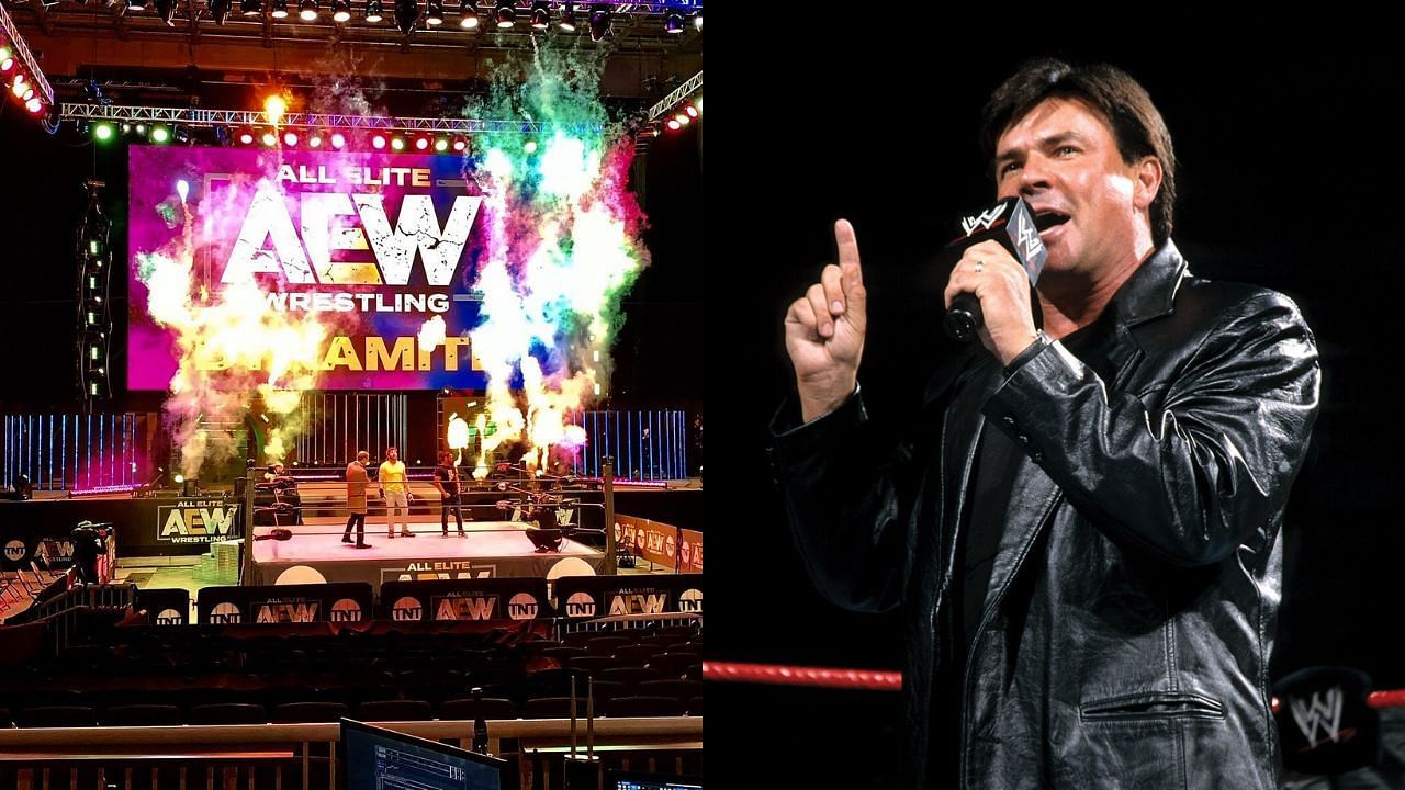 AEW Dynamite stage (left) and Eric Bischoff (right)