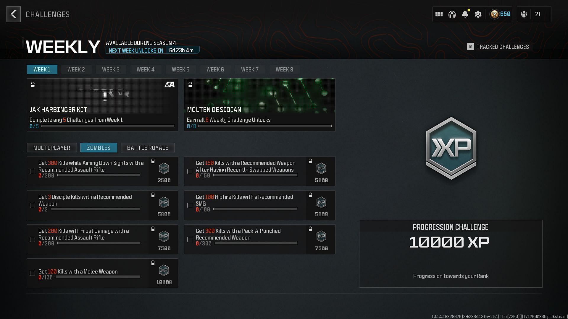 All MW3 Zombies Season 4 Week 1 challenges and rewards (Image via Activision)