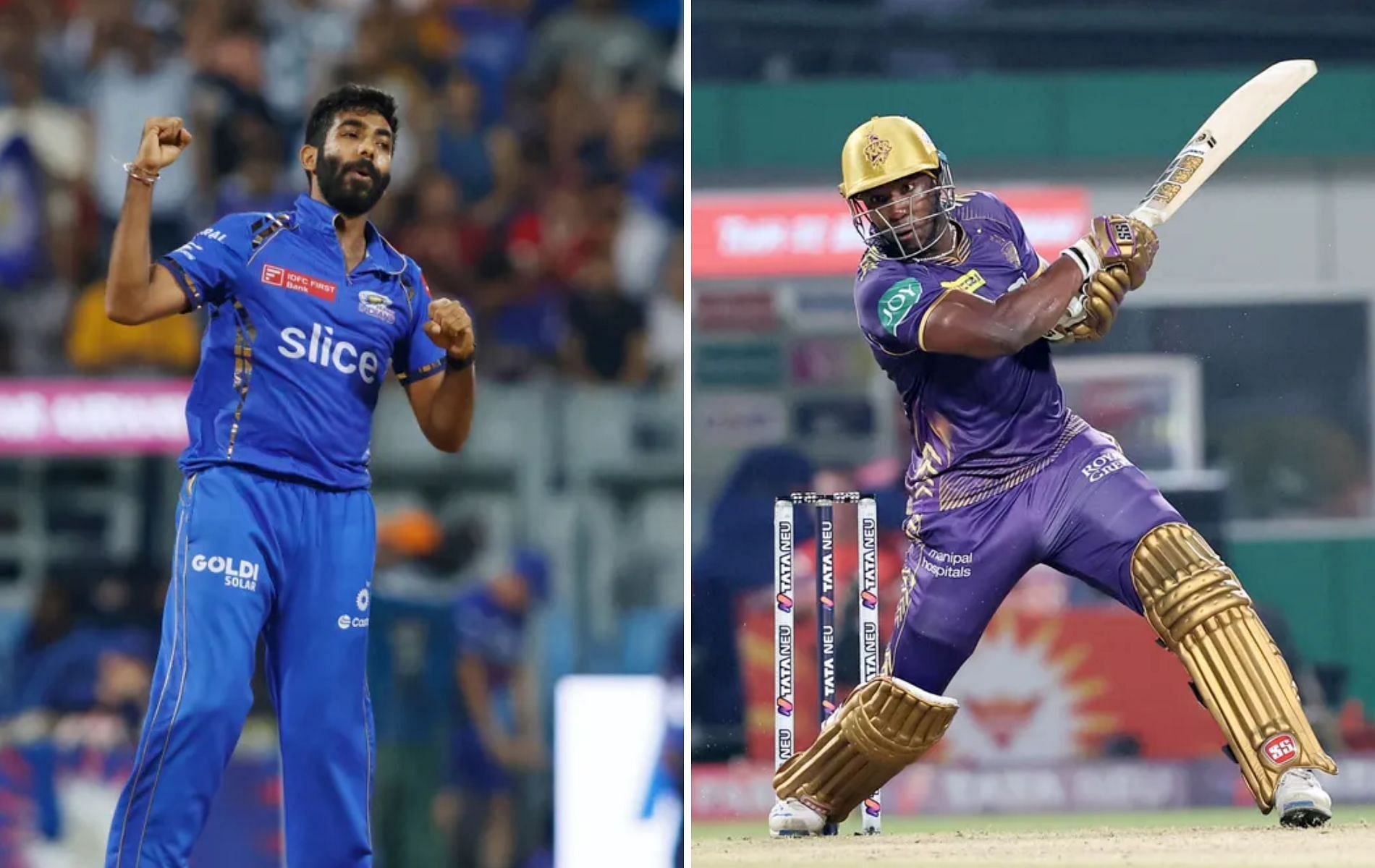 Jasprit Bumrah (L) has dismissed Andre Russell (R) four times in IPL. 