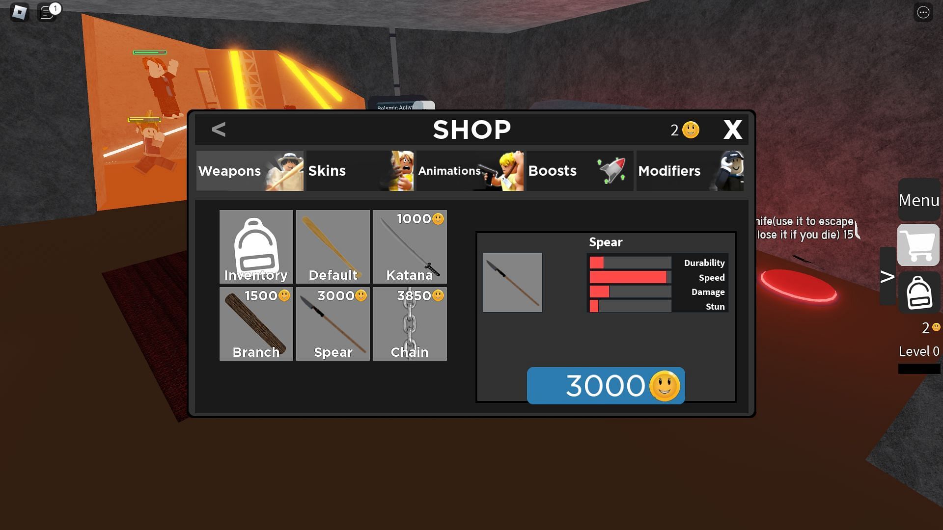 Weapons available in the shop (Image via Roblox)