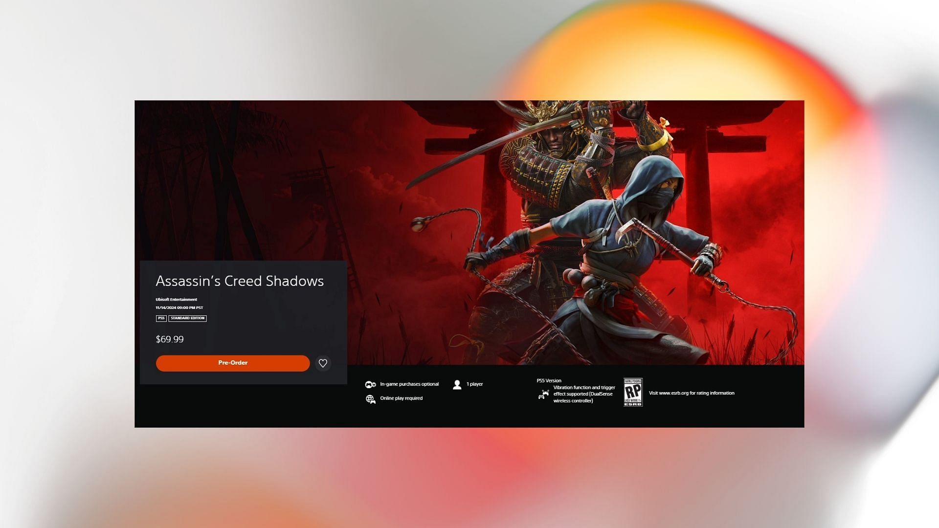 The PlayStation Store page for Assassin&#039;s Creed Shadows. (Image via Ubisoft || PlayStation)