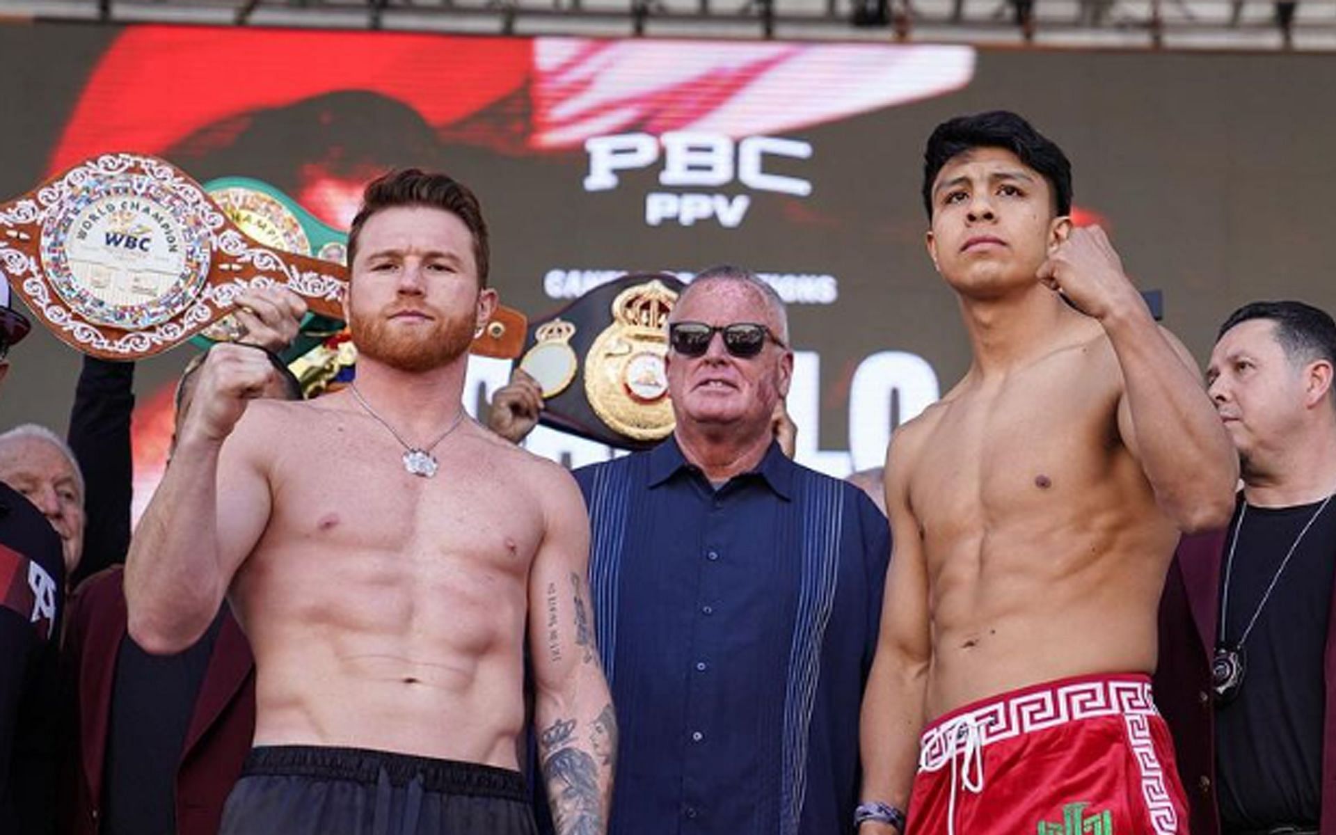Canelo Alvarez (left) attempted the defense of his super middleweight titles against Jaime Munguia (right) [Image Courtesy: @jaimemunguiaoficial Instagram]
