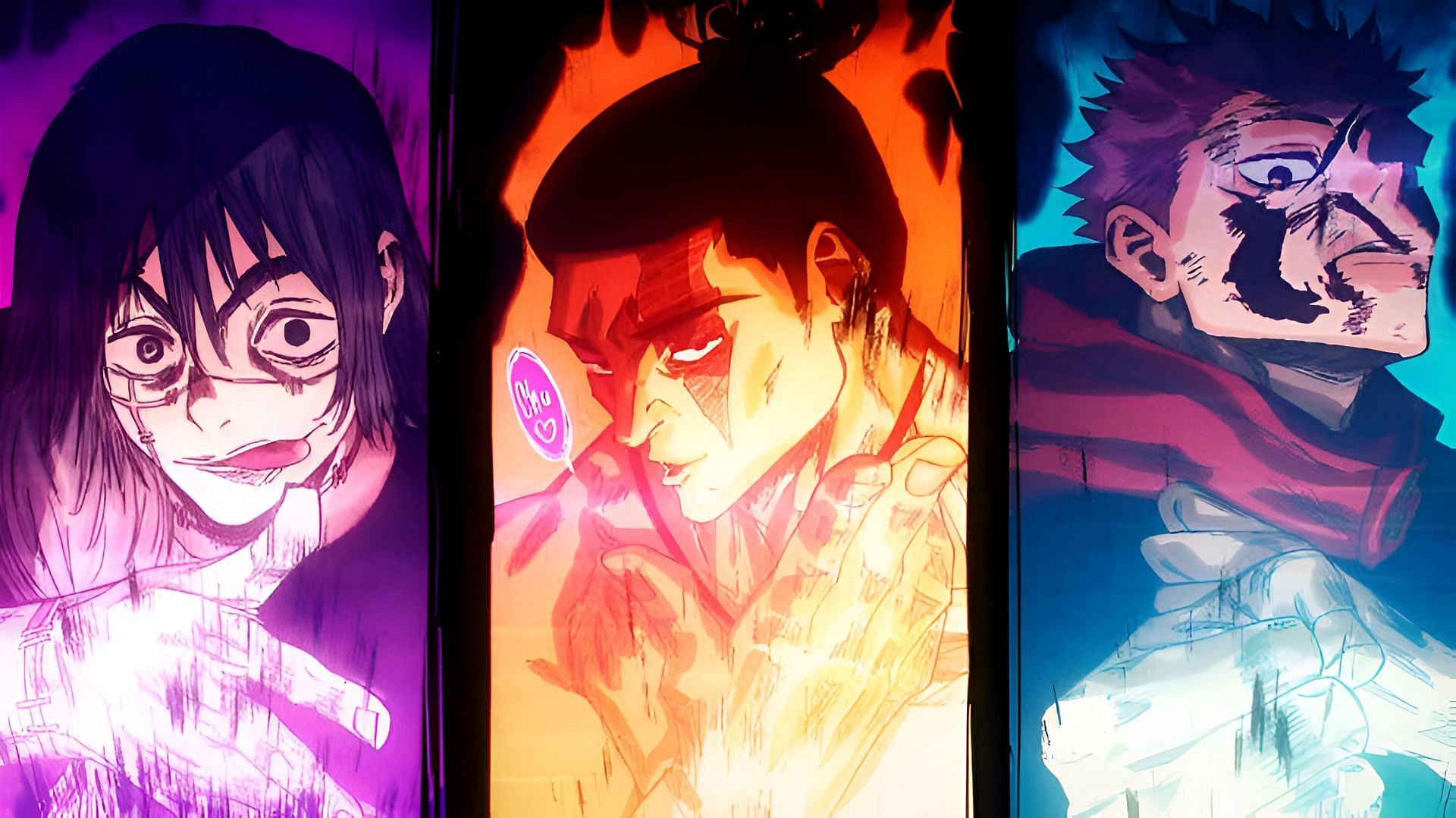 Mahito (left), Aoi (middle), and Itadori (left) as seen in the anime (Image via MAPPA)