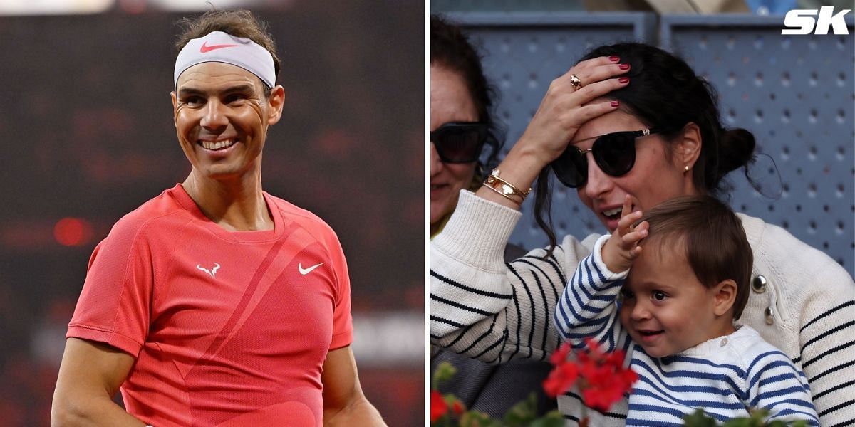 Rafael Nadal(L), his son and wife(R)