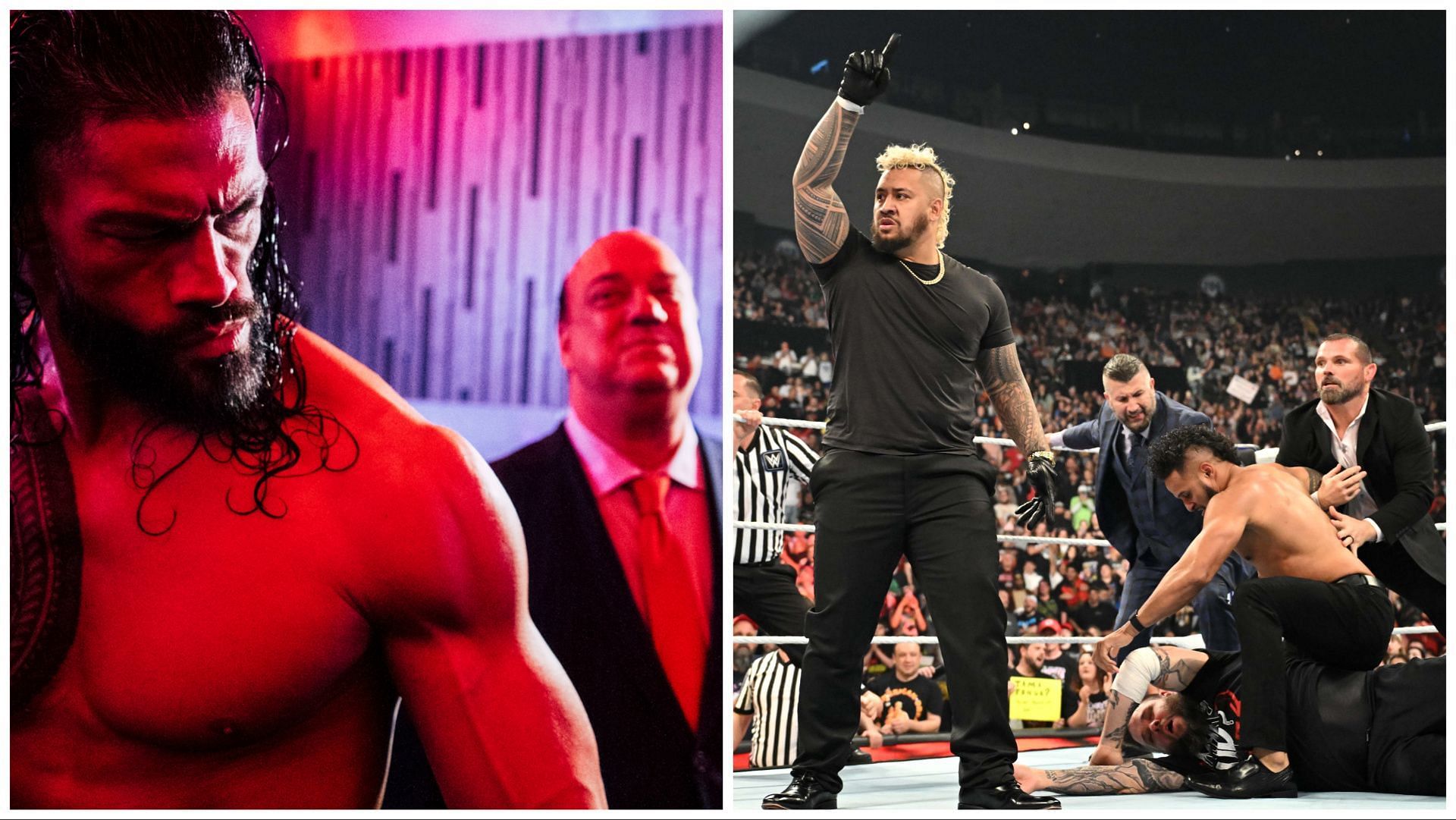 Roman Reigns and Paul Heyman at WrestleMania XL, Solo Sikoa and Tama Tonga on WWE SmackDown