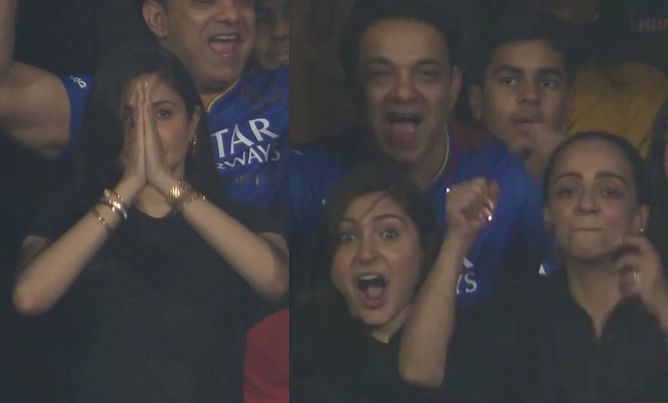 [Watch] Anushka Sharma's celebrations in the stands after RCB's comfortable win against DC in IPL 2024