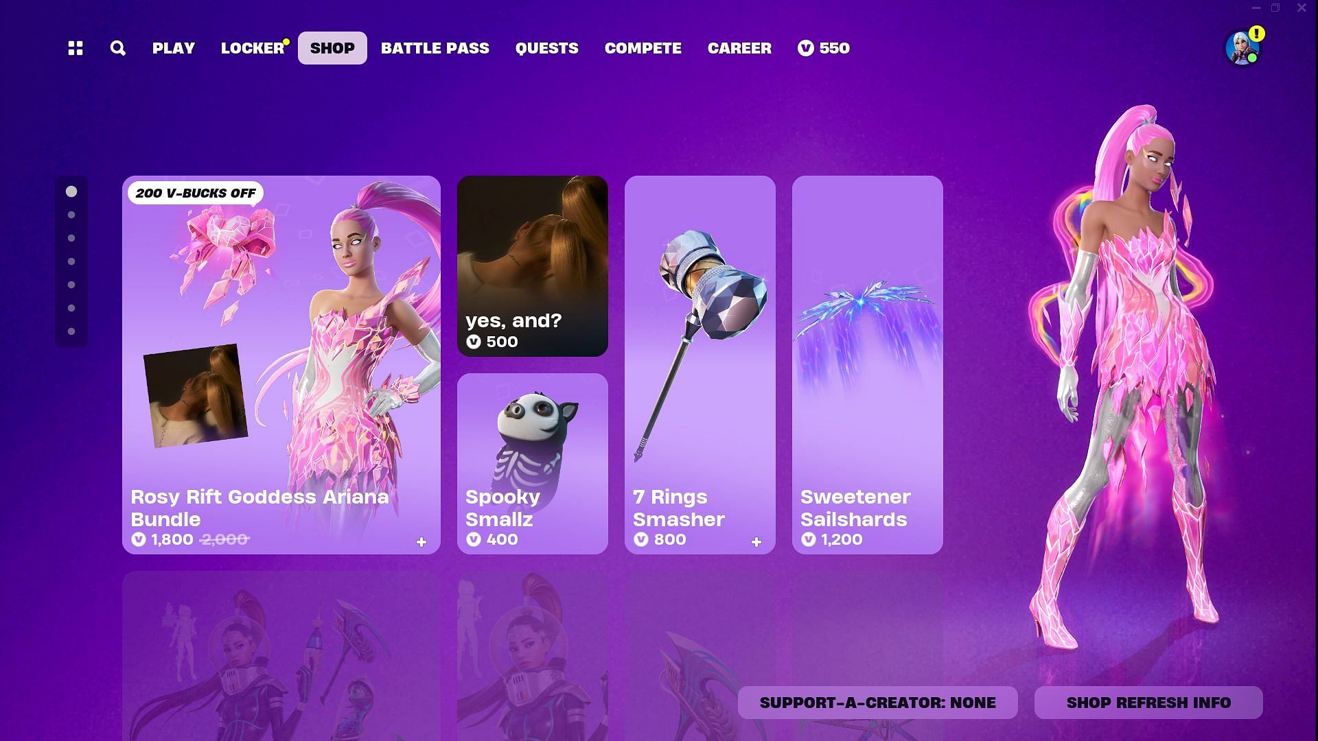 Rosy Rift Goddess Ariana is currently listed in the Item Shop. (Image via Epic Games)