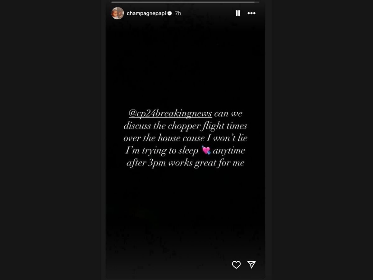 A screenshot of Drake&#039;s Instagram story (Image via @champagnepapi/ Instagram)