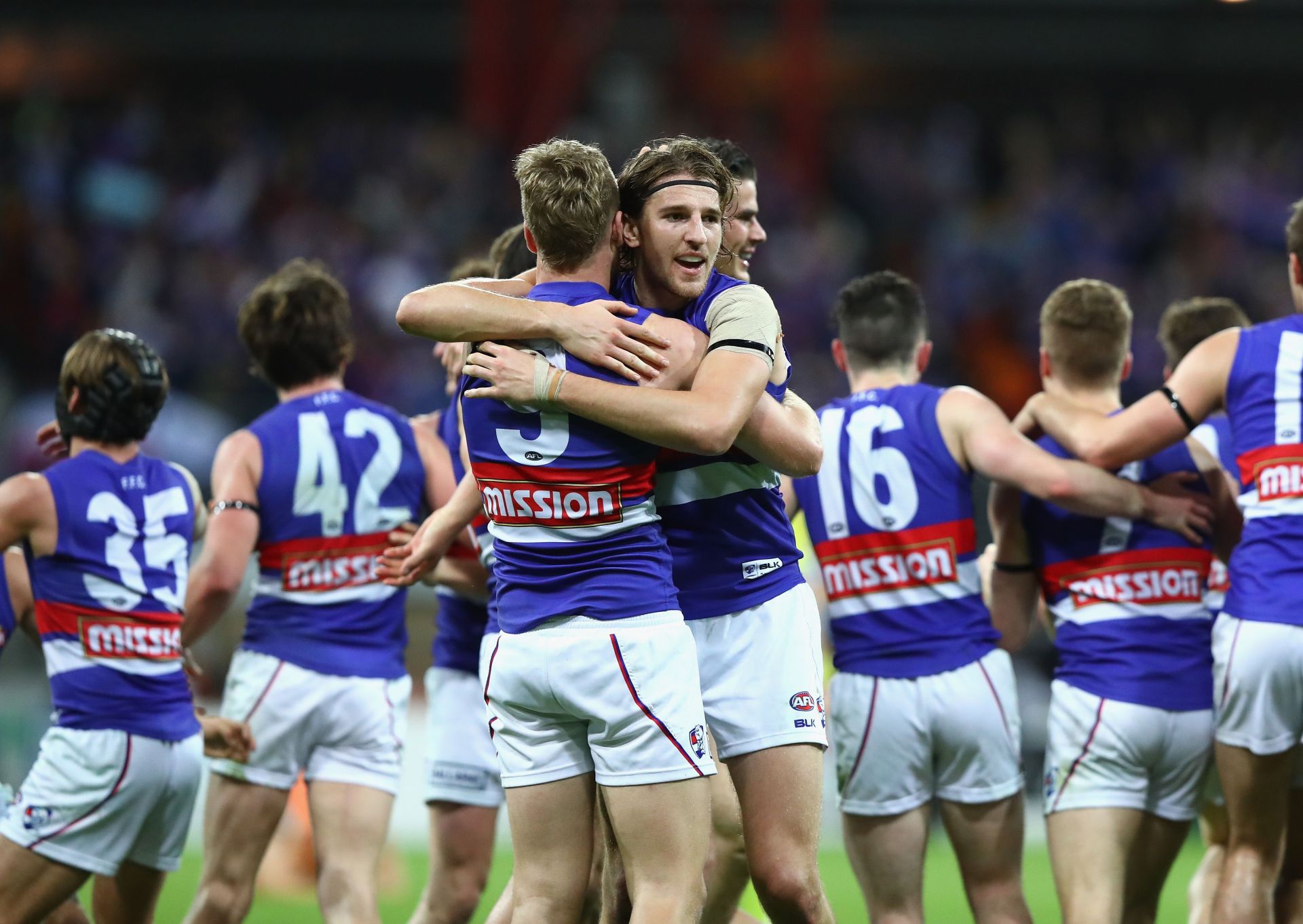 Marcus Bontempelli of the Bulldogs celebrates during the AFL first Preliminary Final match between the Greater Western &lt;a href=&#039;https://www.sportskeeda.com/afl/sydney-swans&#039; target=&#039;_blank&#039; rel=&#039;noopener noreferrer&#039;&gt;Sydney&lt;/a&gt; Giants and the Western Bulldogs