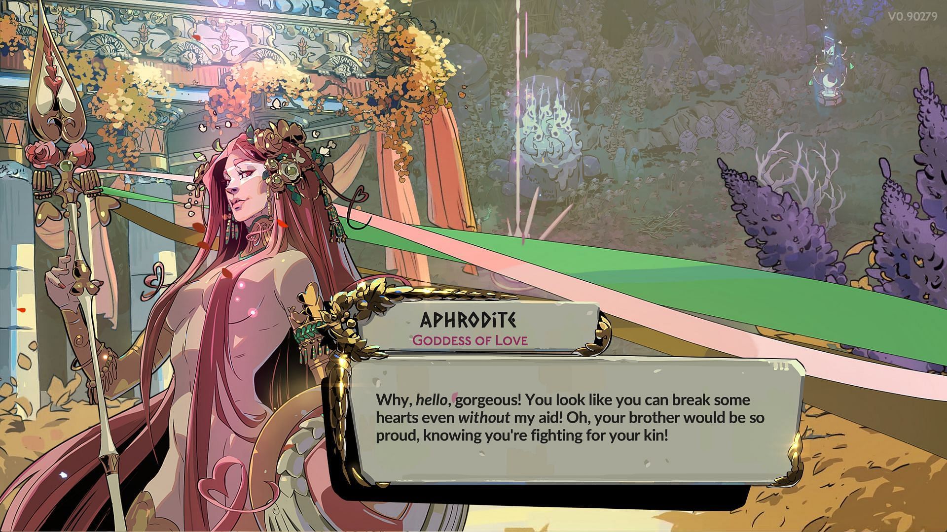 Aphrodite&#039;s abilities grant healing and apply a debuff to enemies (Image via Sportskeeda || Supergiant Games)
