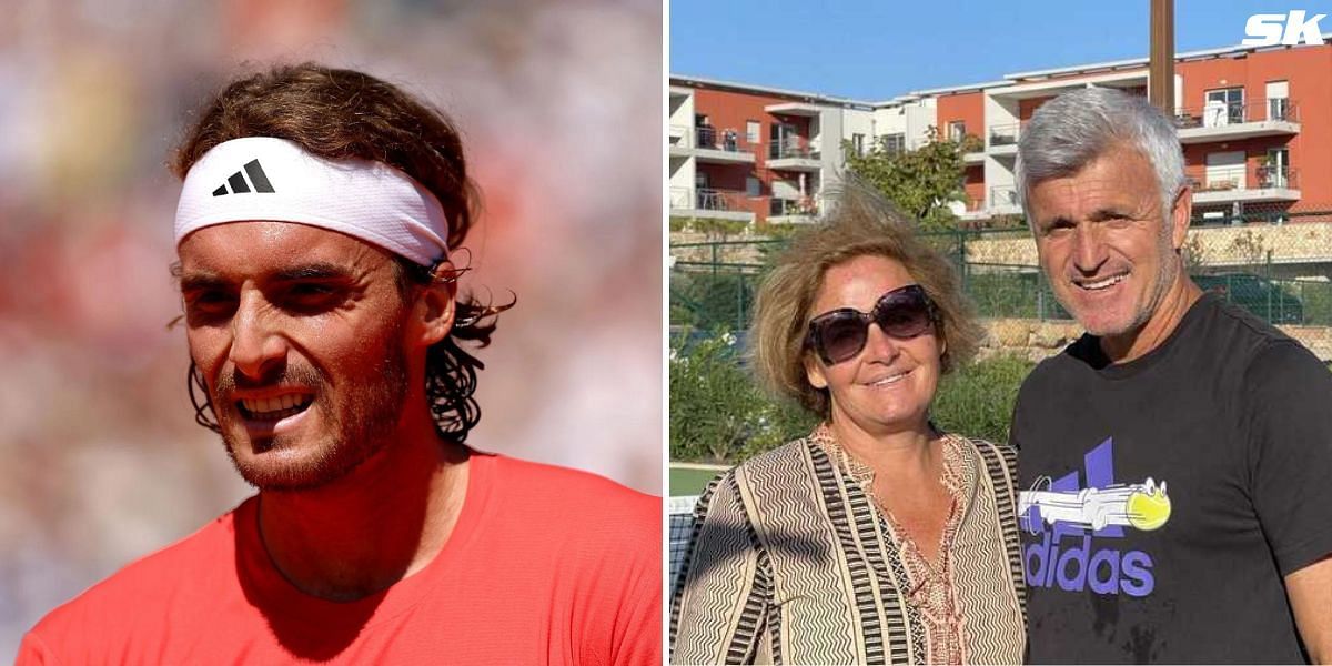 Stefanos Tsitsipas (L) Julia Apostoli and Apostolos Tsitsipas (R)