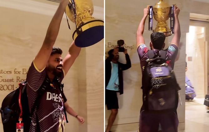 [Watch] KKR captain Shreyas Iyer celebrates with IPL 2024 trophy at team hotel