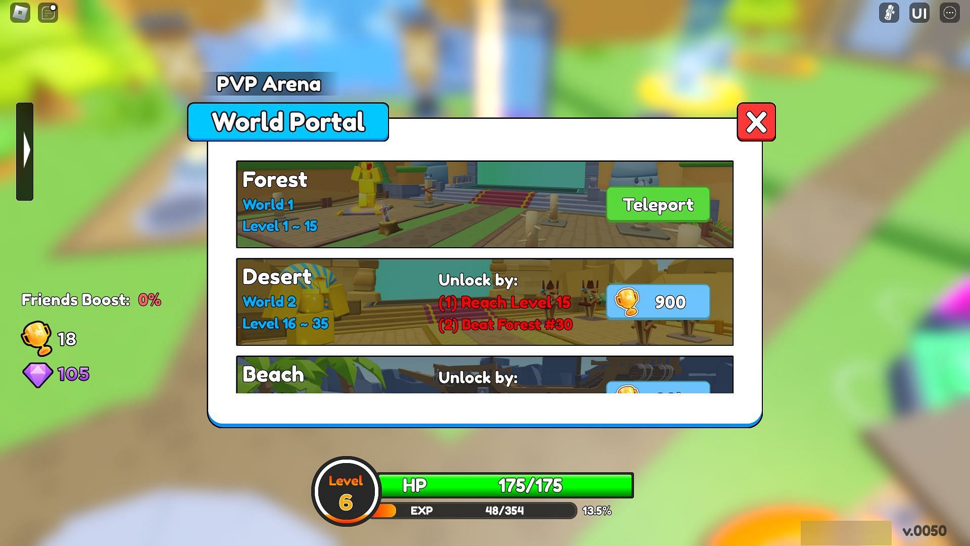 World select screen (Image via Roblox)