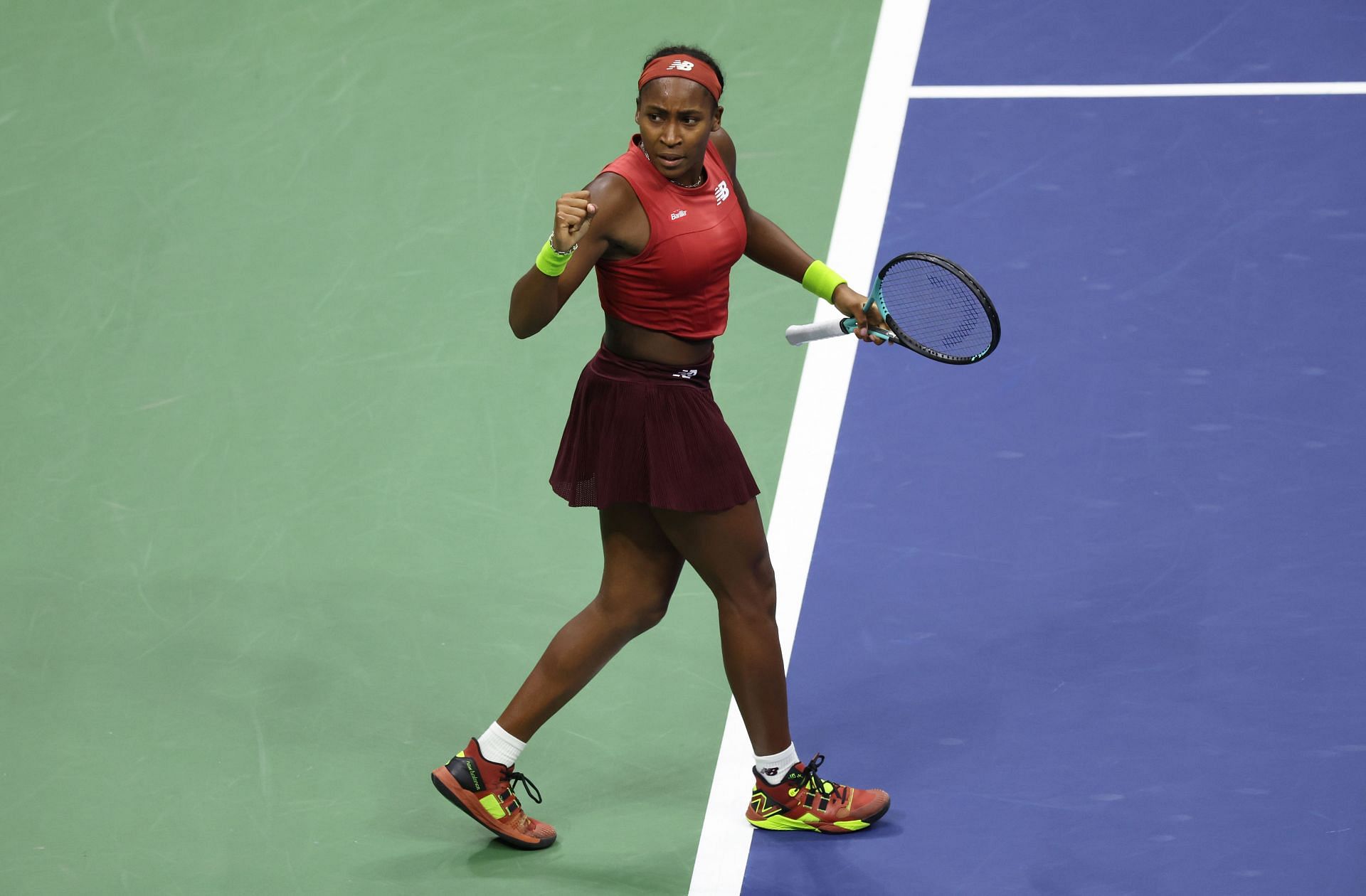 Coco Gauff pumps her fist during the 2023 US Open final