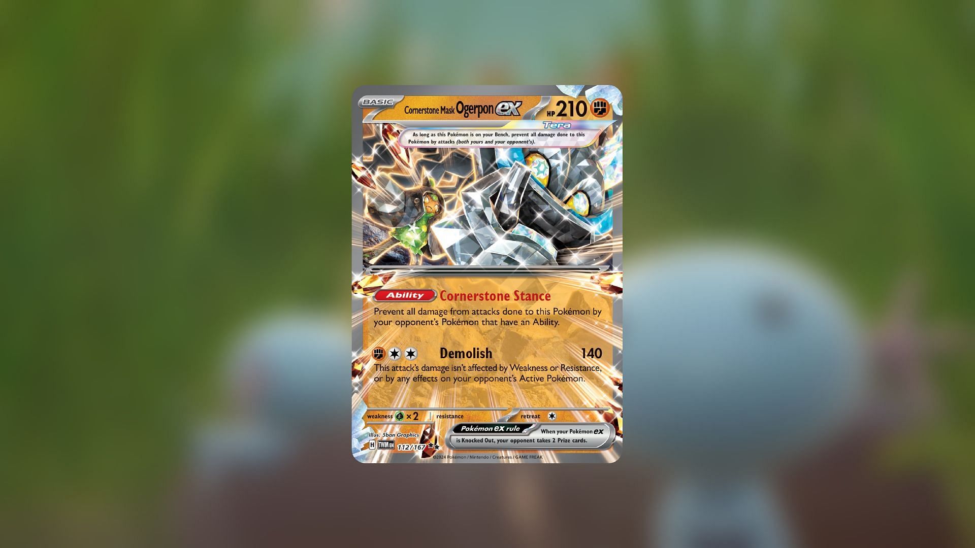 Cornerstone Ogerpon is both a holographic ex card and a powerful asset in battles thanks to its ability in the Pokemon TCG (Image via The Pokemon Company)