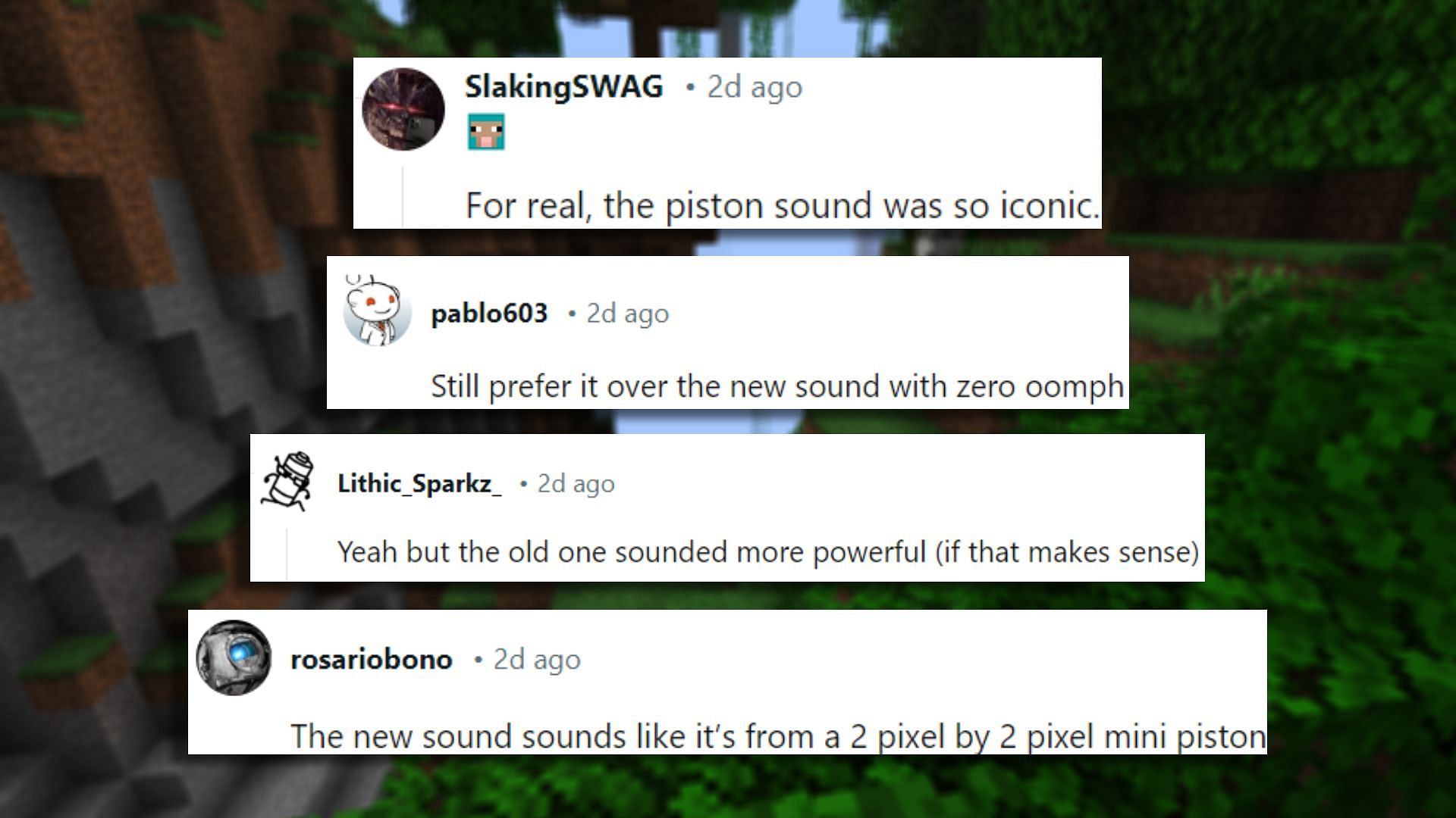 There was no shortage of comments pointing out how weak the new piston sounds (Images via Reddit)