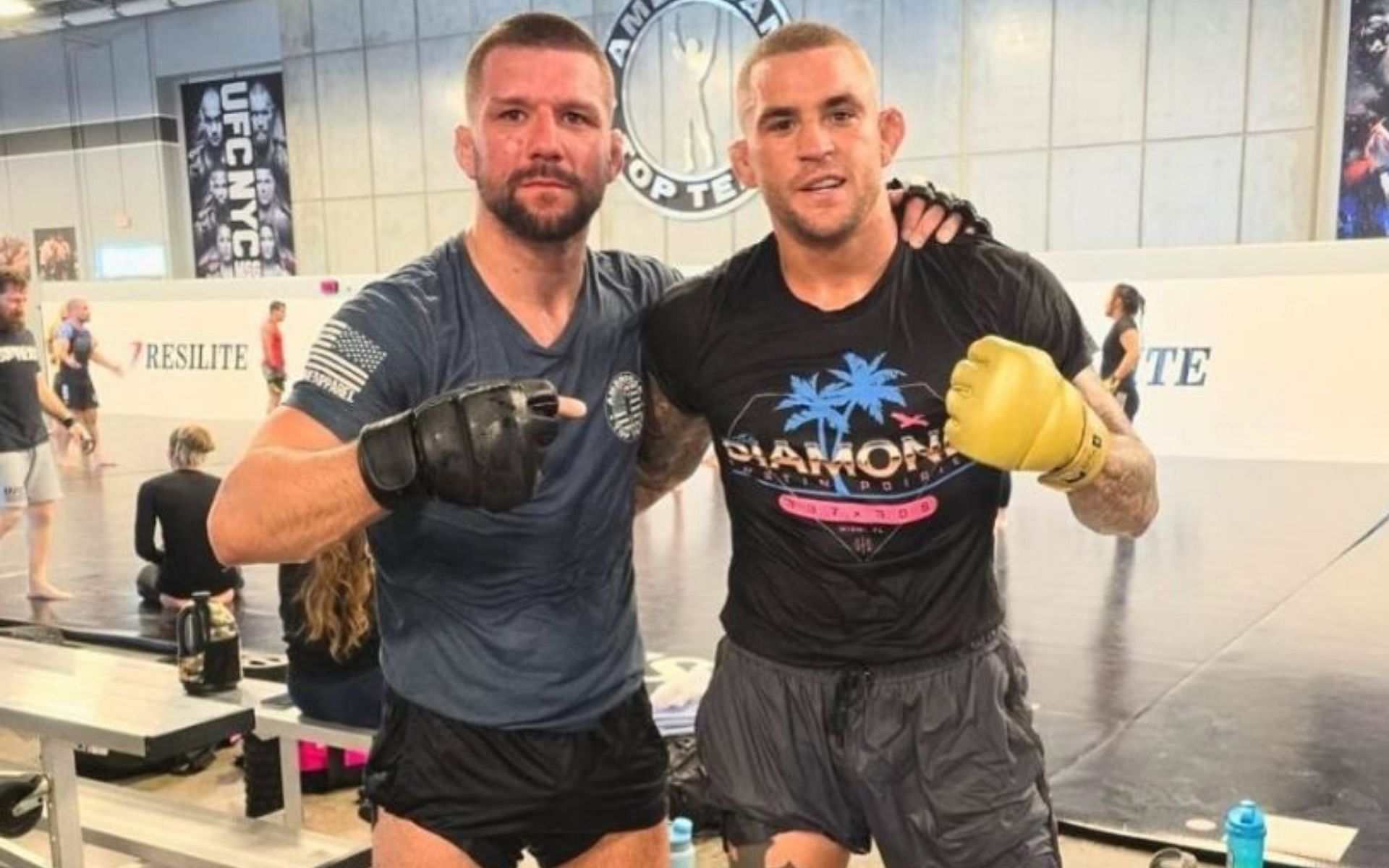 Mateusz Gamrot (left) will be in the corner of Dustin Poirier (right) at UFC 302, according to 