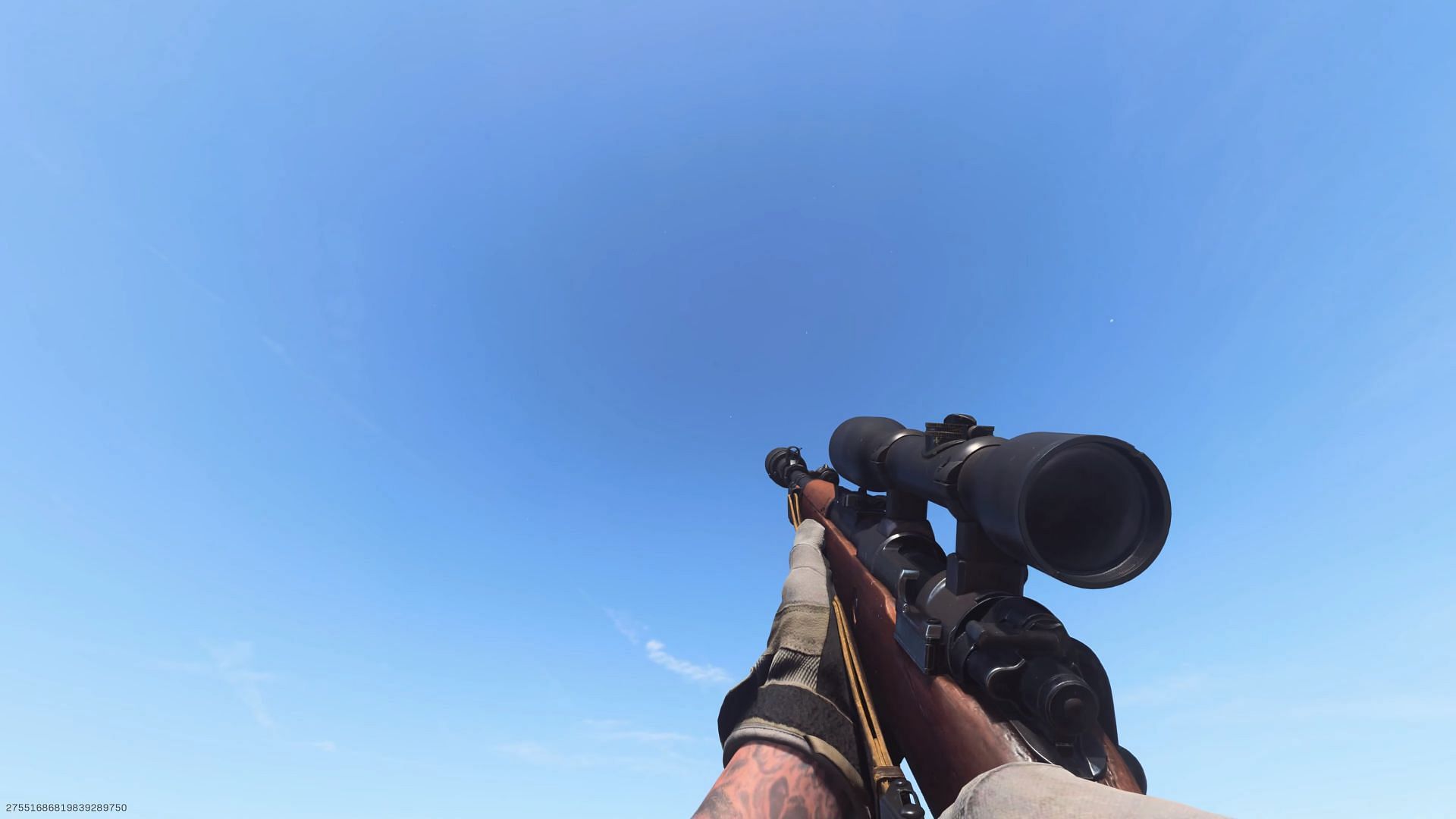 Kar98K being inspected against a blue sky in Warzone