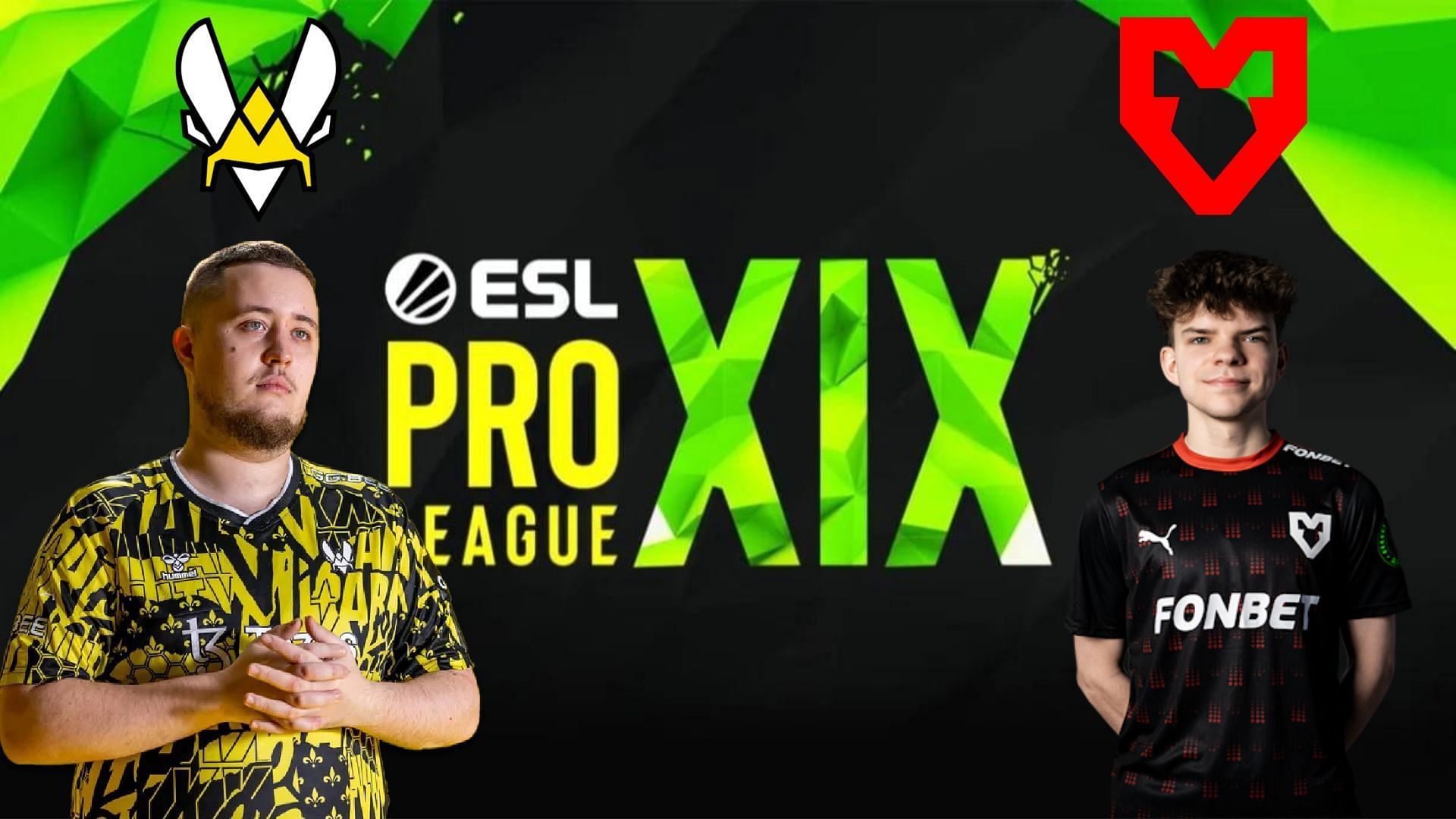 Vitality vs MOUZ at ESL Pro league Season 19 (Image via Sportskeeda|| Assets via Vitality || prosettings.net || MOUZ)