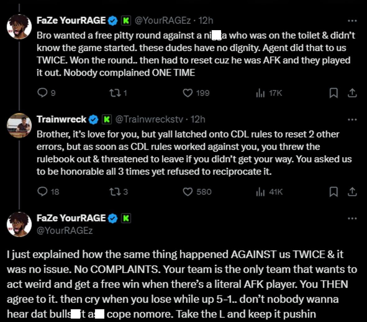 FaZe YourRAGE and Trainwreckstv exchange some heated words (Image via X)