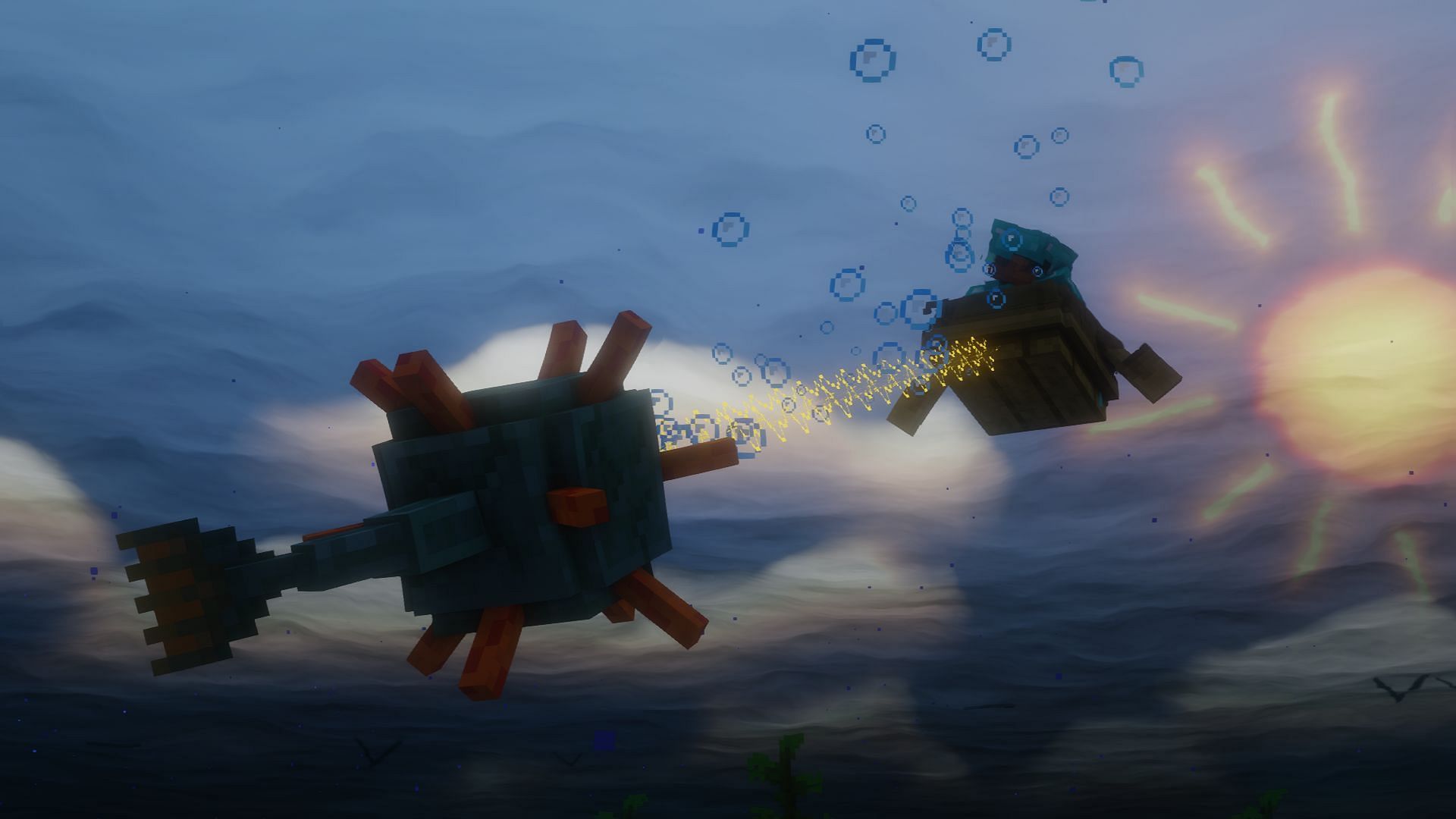 Getting a guardian to sit on the boat is very challenging (Image via Mojang)