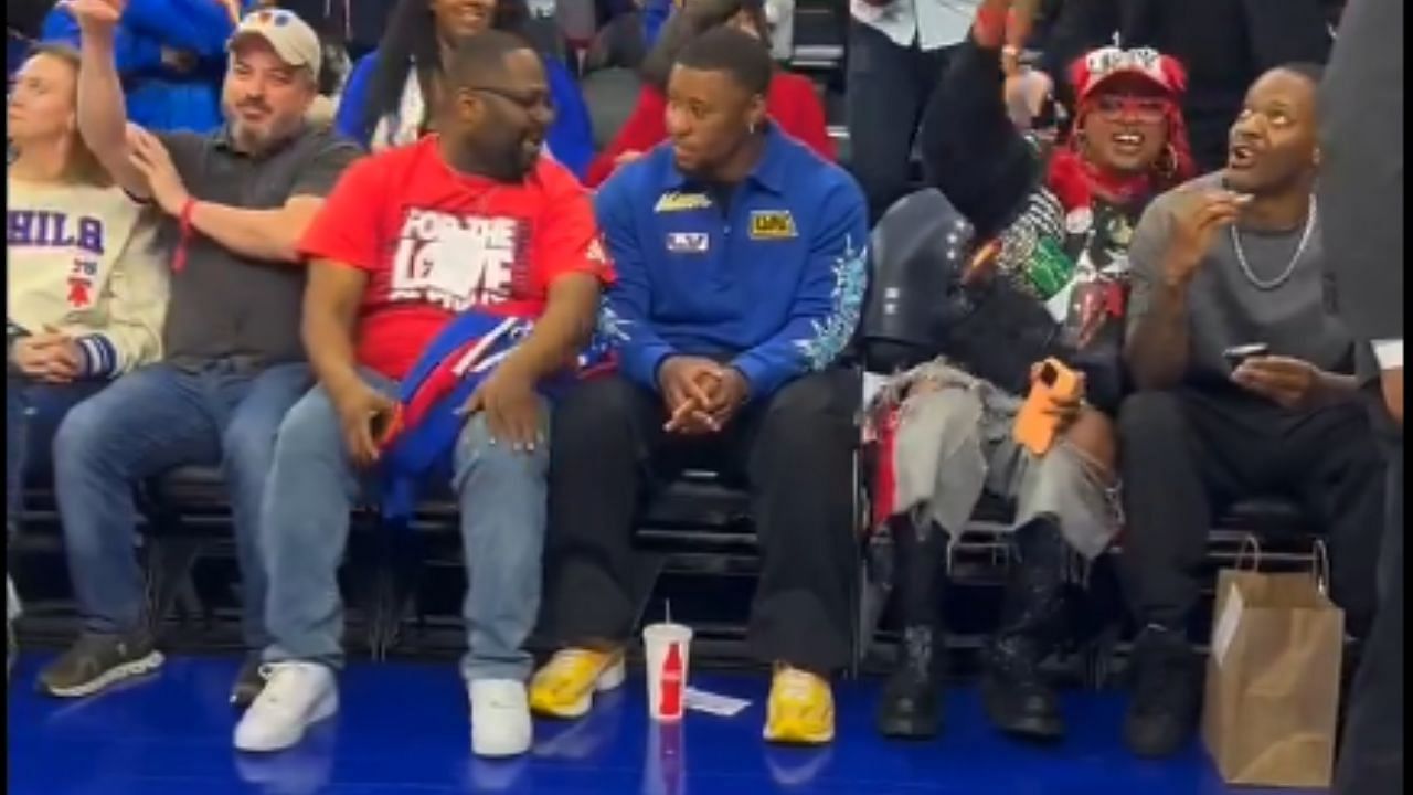 Philadelphia Eagles stars Saquon Barkley and AJ Brown are at courtside in Game 6 for Knicks-76ers showdown.