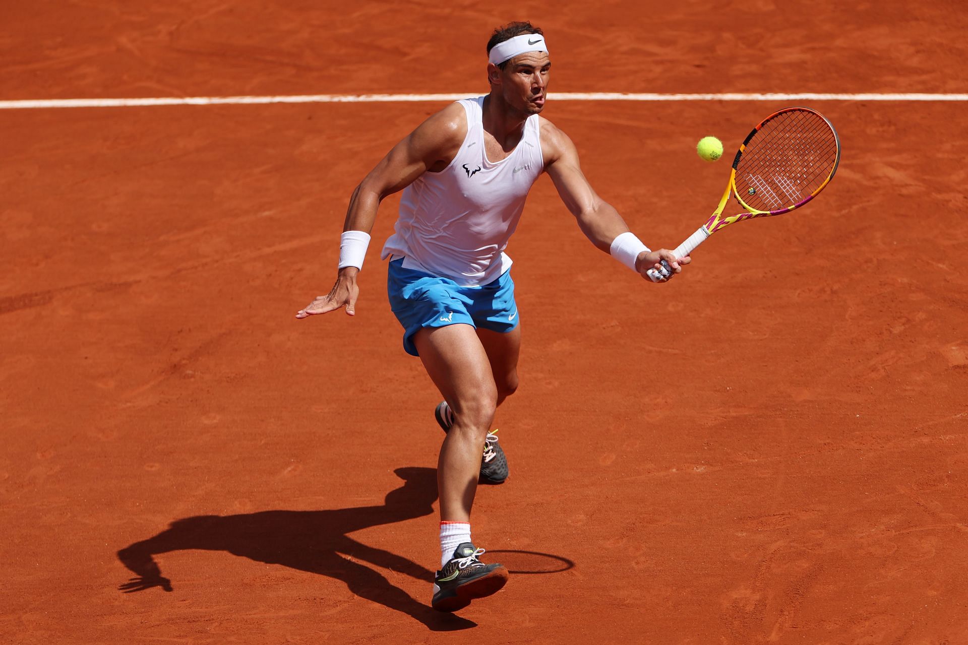 Rafael Nadal during a practice session at the 2024 French Open. (Photo: Getty)