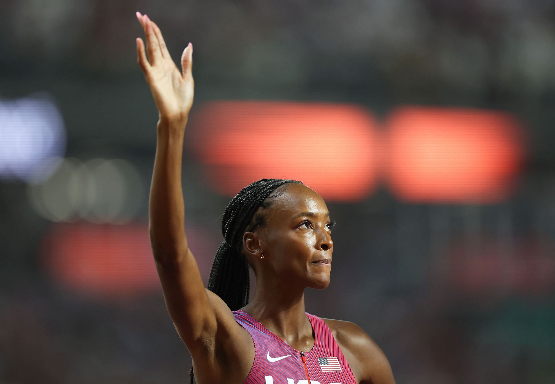 Dalilah Muhammad competes in the Women&#039;s 400m Hurdles Semi-Final at the World Athletics Championships Budapest 2023. (Photo by Steph Chambers/Getty Images)