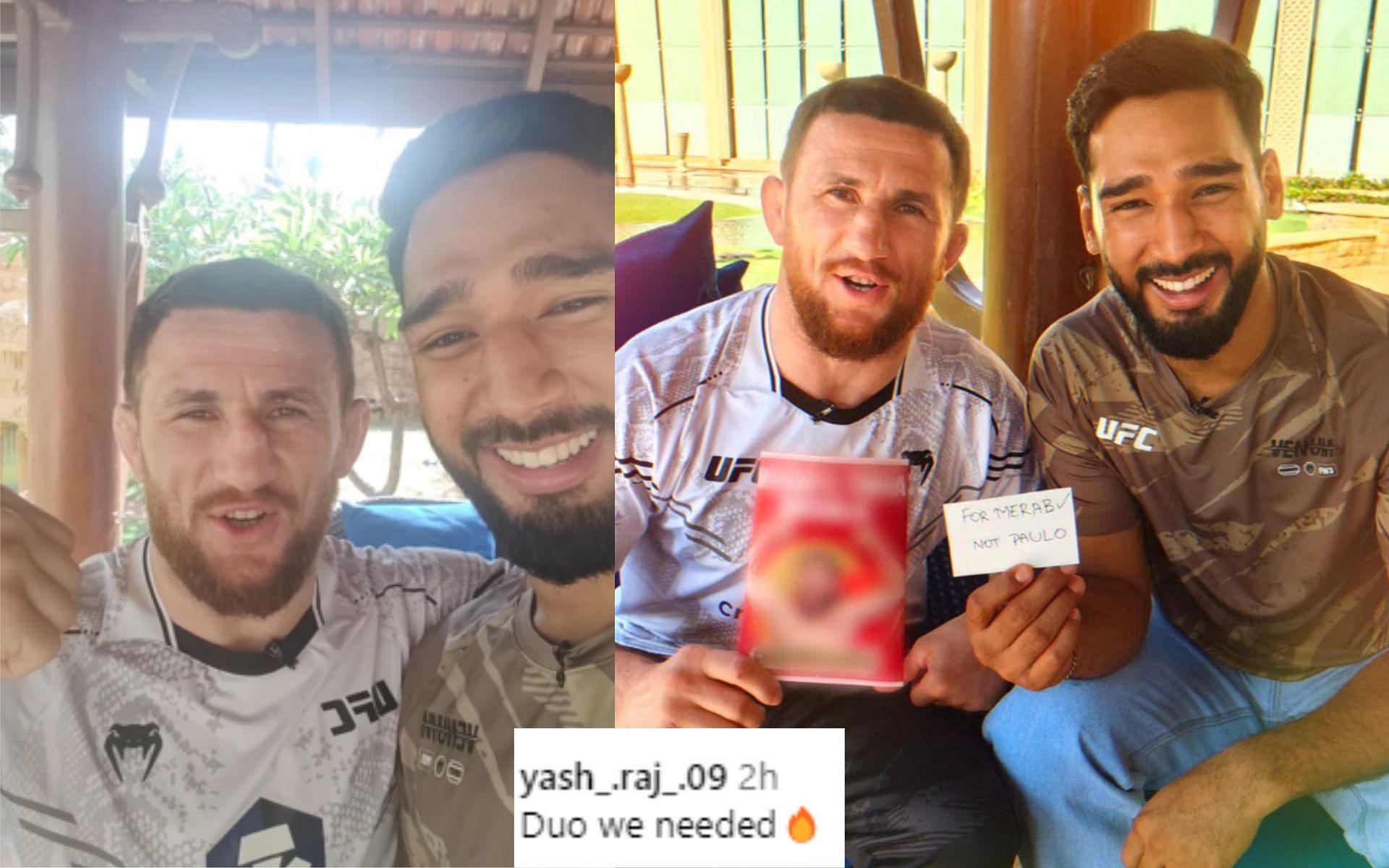 Merab Dvalishvili (far left) and Anshul Jubli (far right) pictured together in Mumbai for a UFC fan meet-and-greet [Images Courtesy: @ufcindia on Instagram]