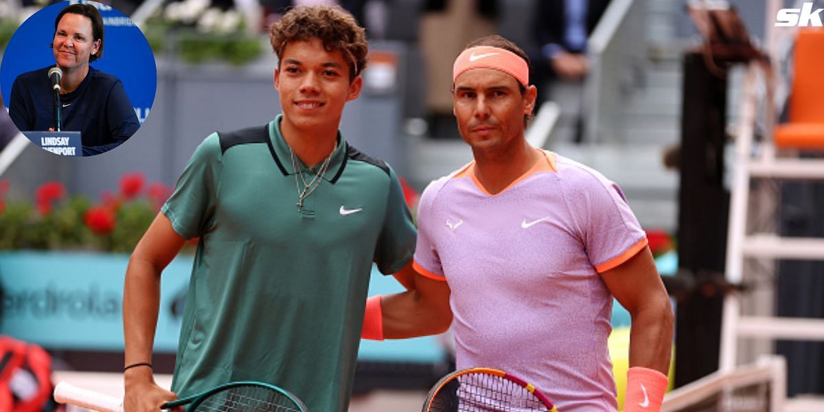 Rafael Nadal with Darwin Blanch; and Lindsay Davenport (inset)