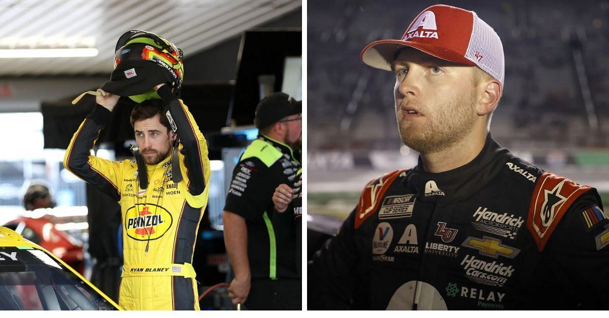 Ryan Blaney (L) frustrated with Hendrick Motorsports driver William Byron (R) for shattering his Darlington stint