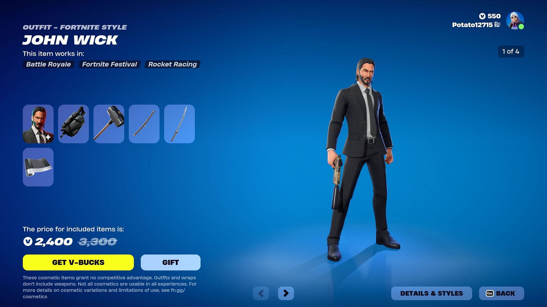 The John Wick Bundle is currently listed in the Item Shop (Image via Epic Games)