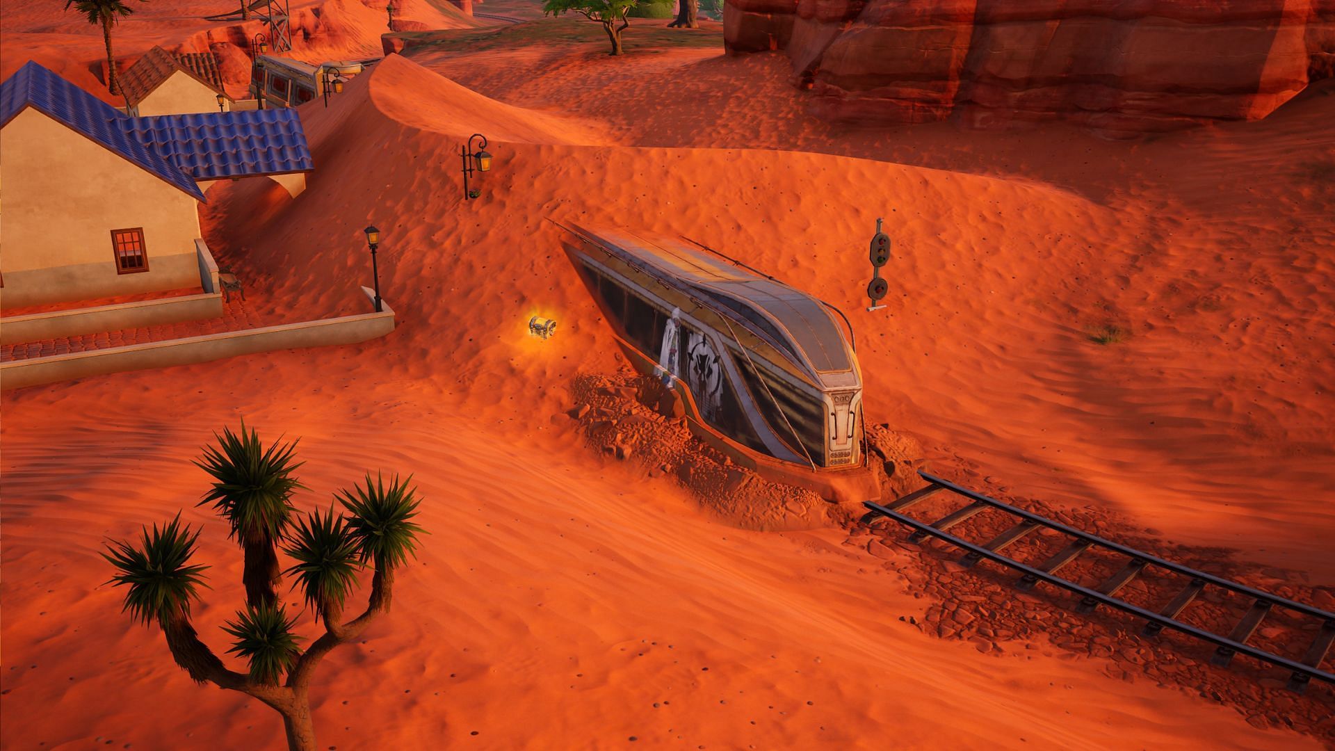 The Wanderer can be seen on the now-destroyed Train in Chapter 5 Season 3. (Image via Epic Games)