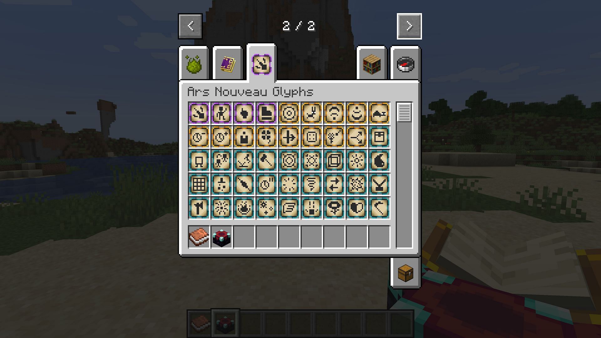 Some of the glyphs found in Ars Nouveau (Image via Mojang Studios)
