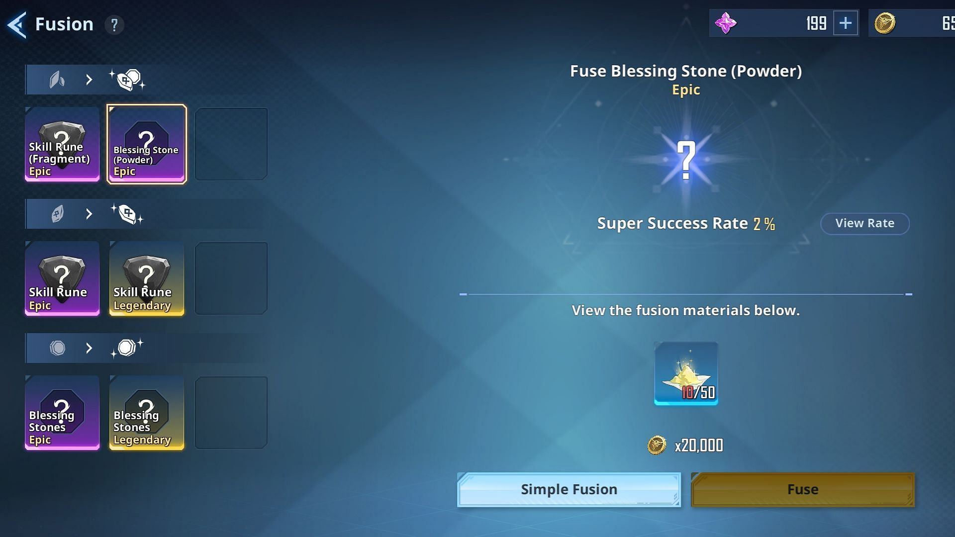 One way to obtain Blessing Stones is using the Fusion feature. (Image via Netmarble)