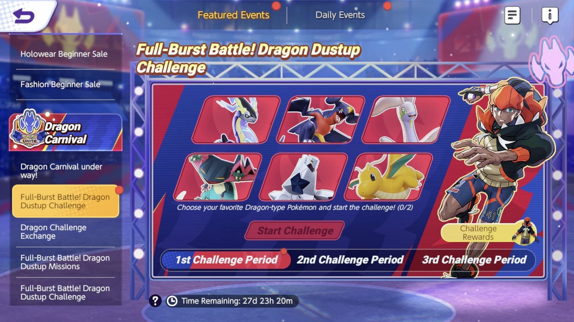 Full-burst Battle Dragon Dustup Challenge license-picking screen (Image via The Pokemon Company)