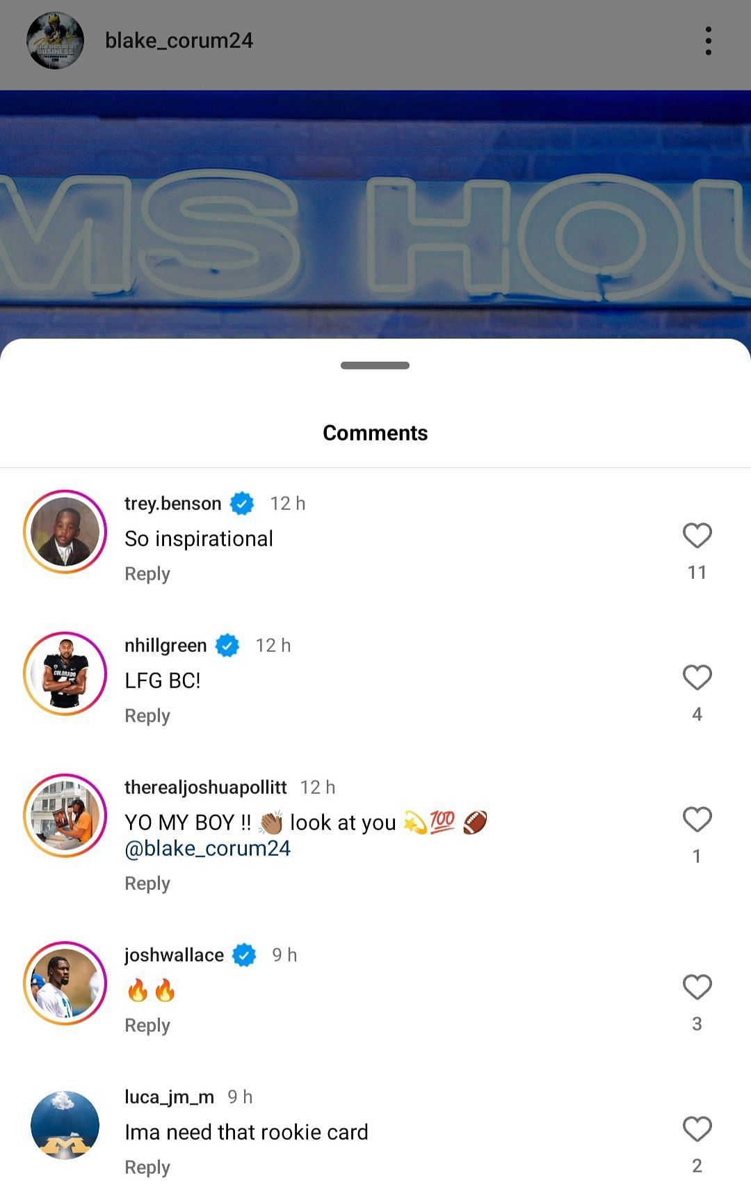 Comments under Corum&#039;s IG post