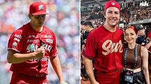 PHOTO: Trevor Bauer in red uniform shares frame with agent Rachel Luba at LMB All-Star Game and HR Derby