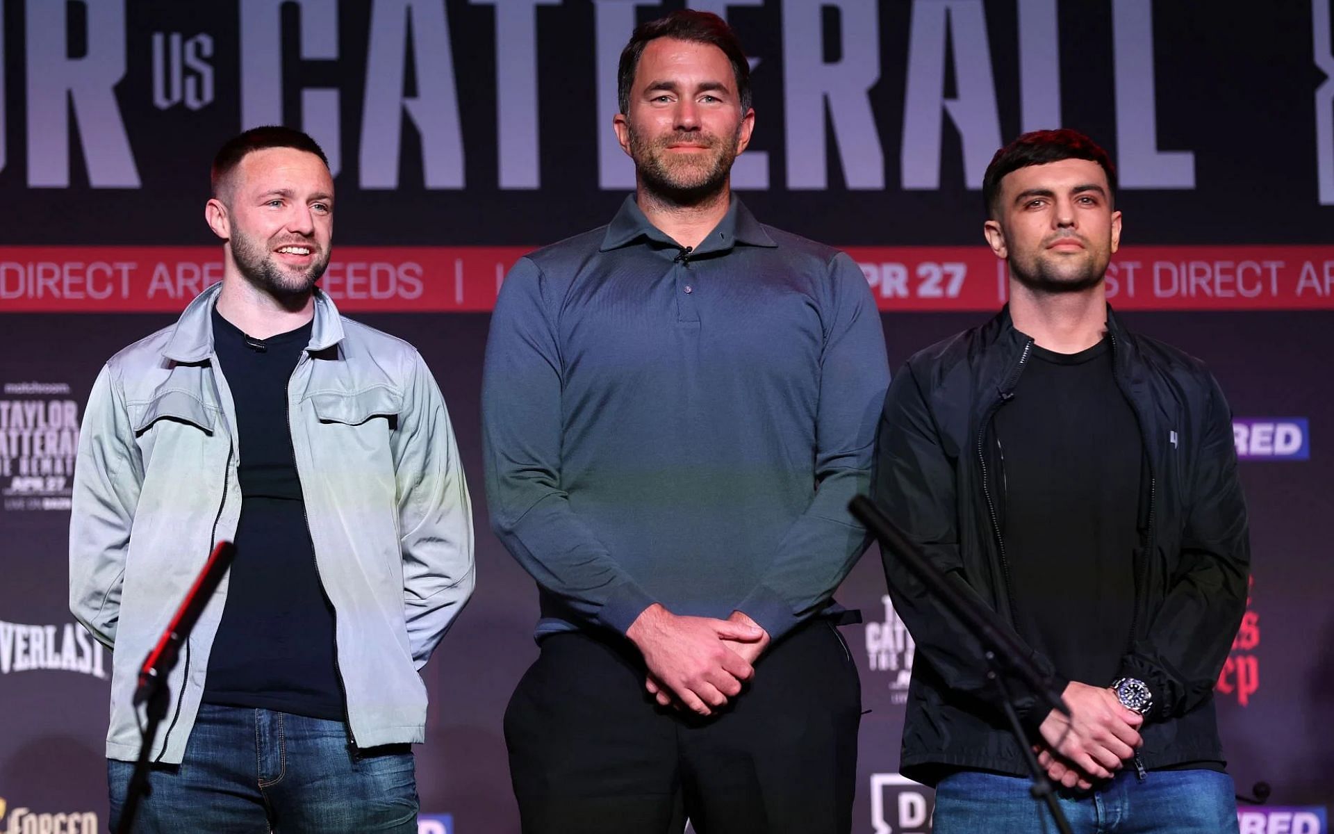 Eddie Hearn (middle) labels Josh Taylor (left) versus Jack Catterall (right) as the biggest British fight in 2024 [Image Courtesy: @GettyImages]