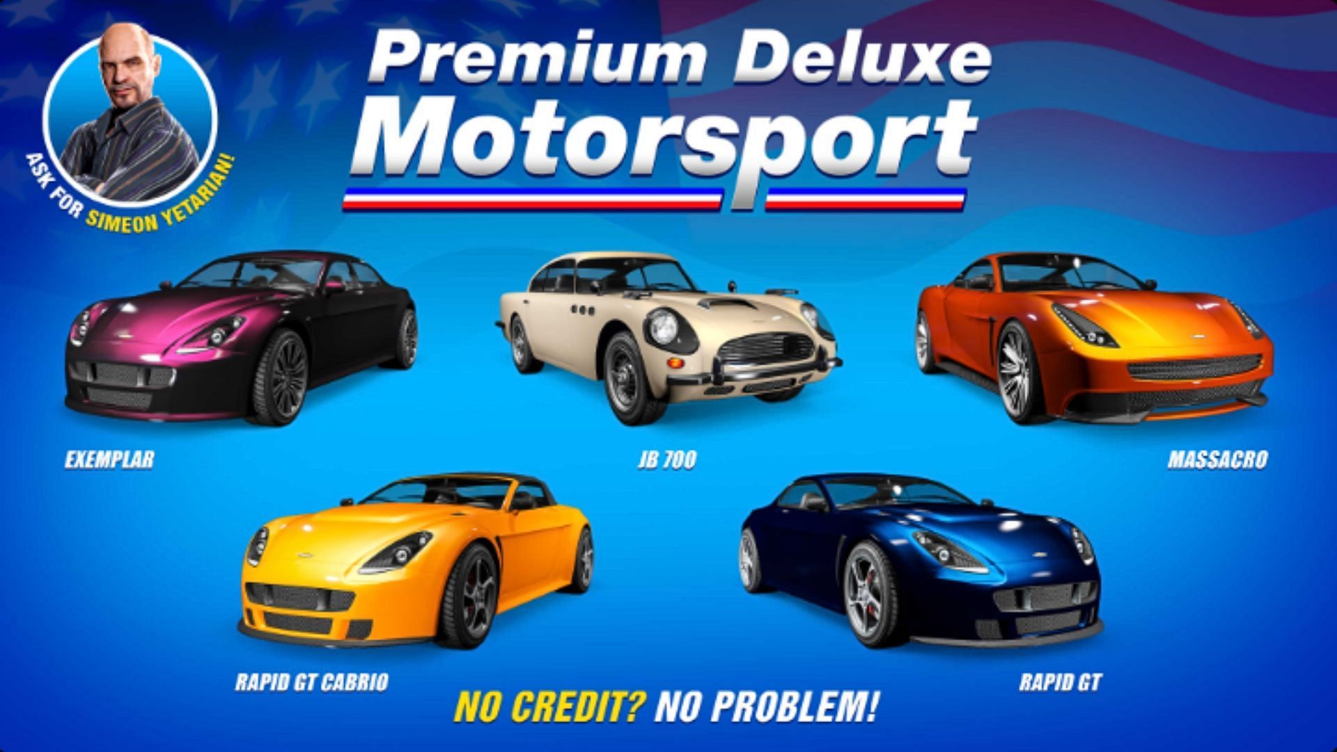 All cars at Simeon&#039;s Premium Deluxe Motorsport this week (Image via Rockstar Games)