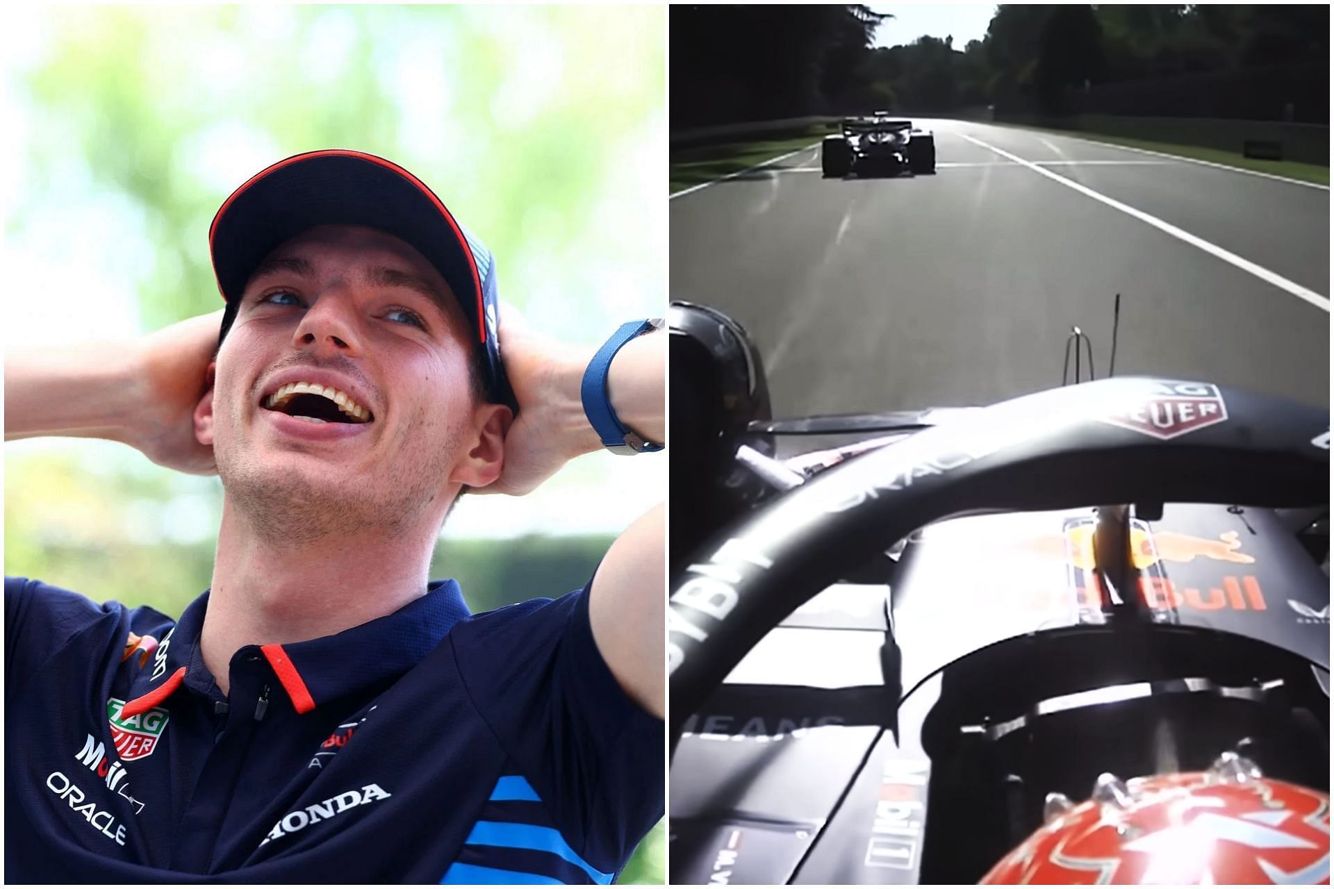 Max Verstappen receiving a tow from Nico Hulkenberg in qualifying ahead of the 2024 F1 Imola Grand Prix (Collage via Sportskeeda)